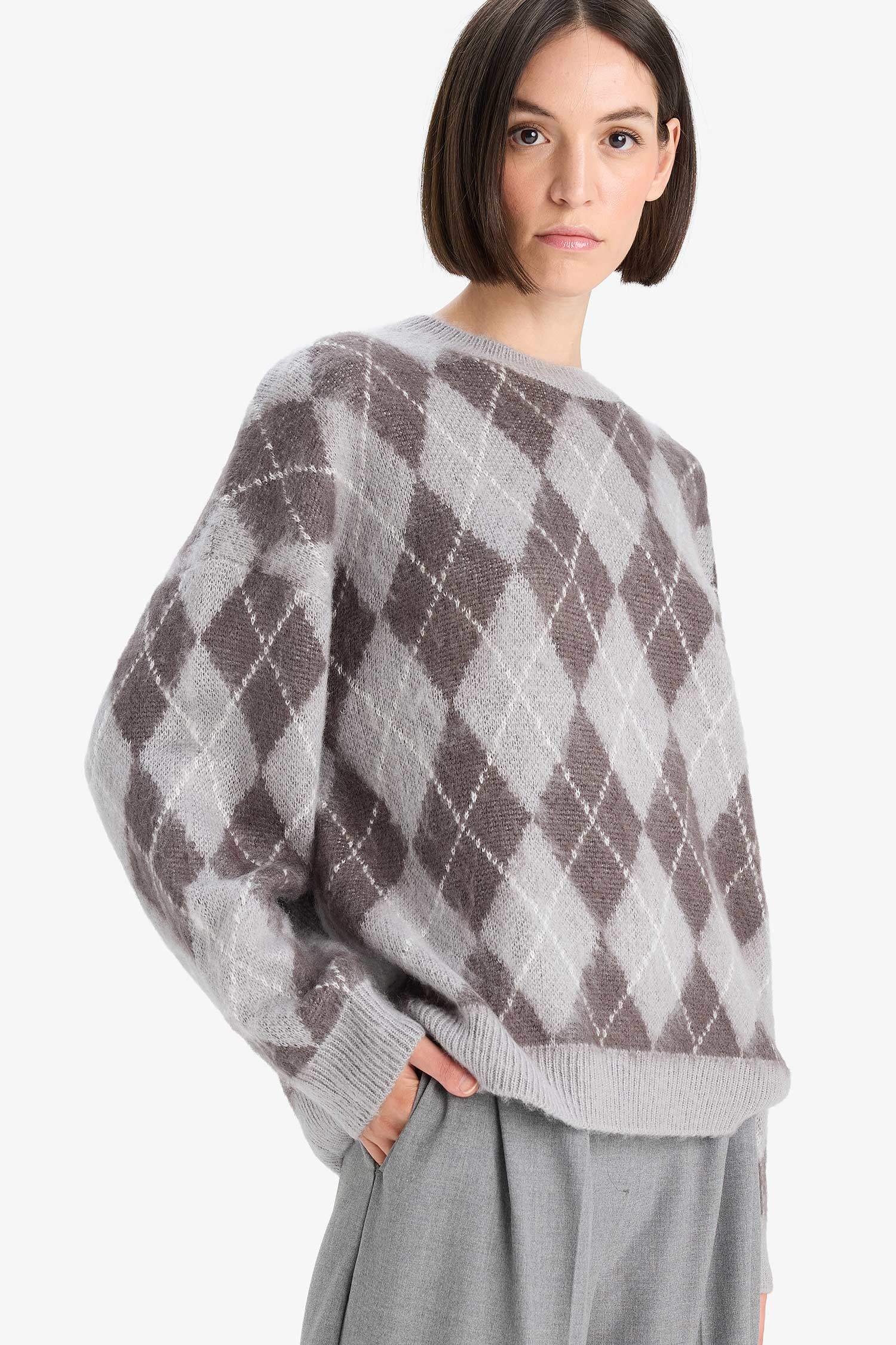 релакс пішімі дөңгелек жаға трикотаж Пулловер