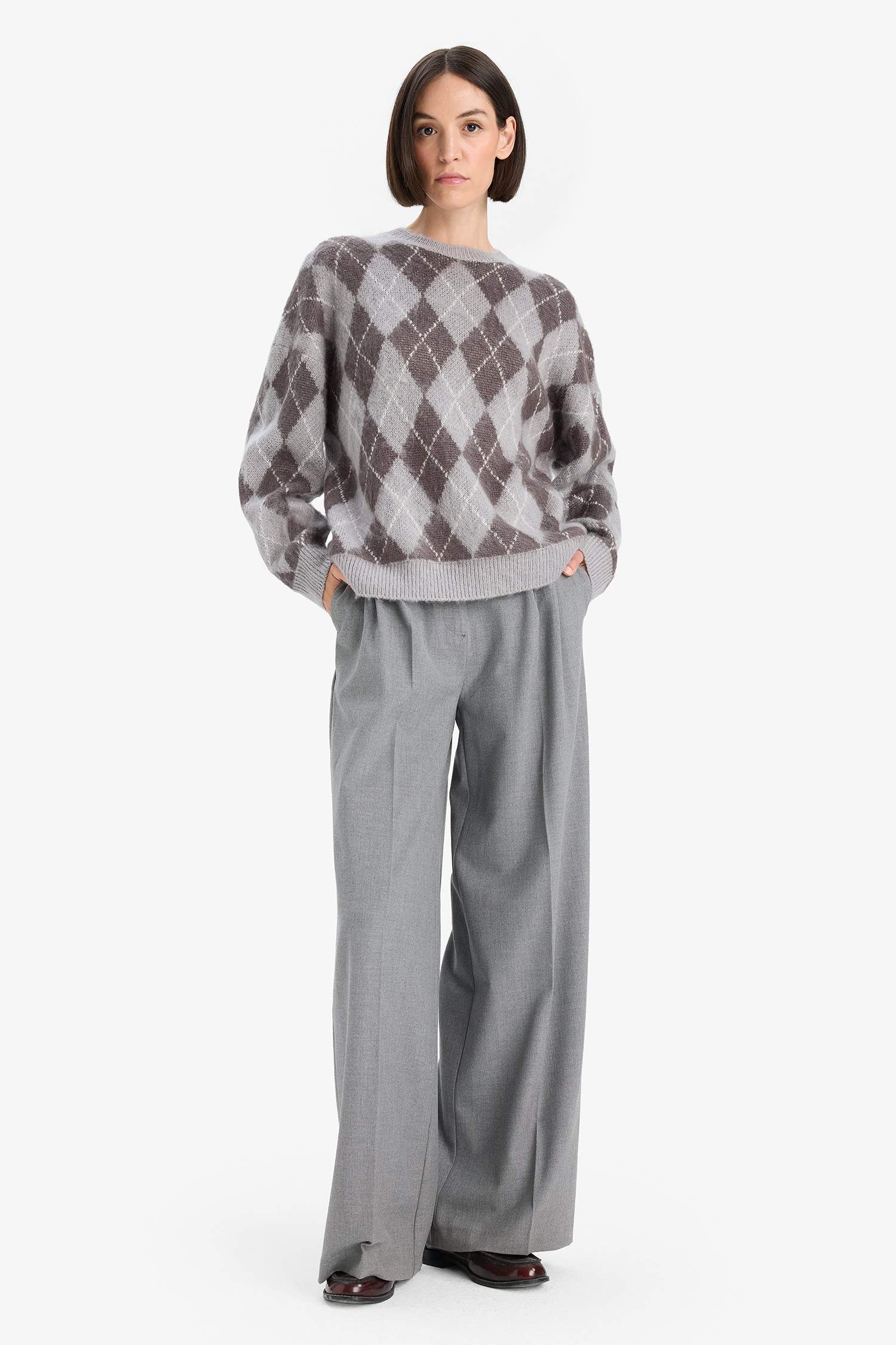 релакс пішімі дөңгелек жаға трикотаж Пулловер