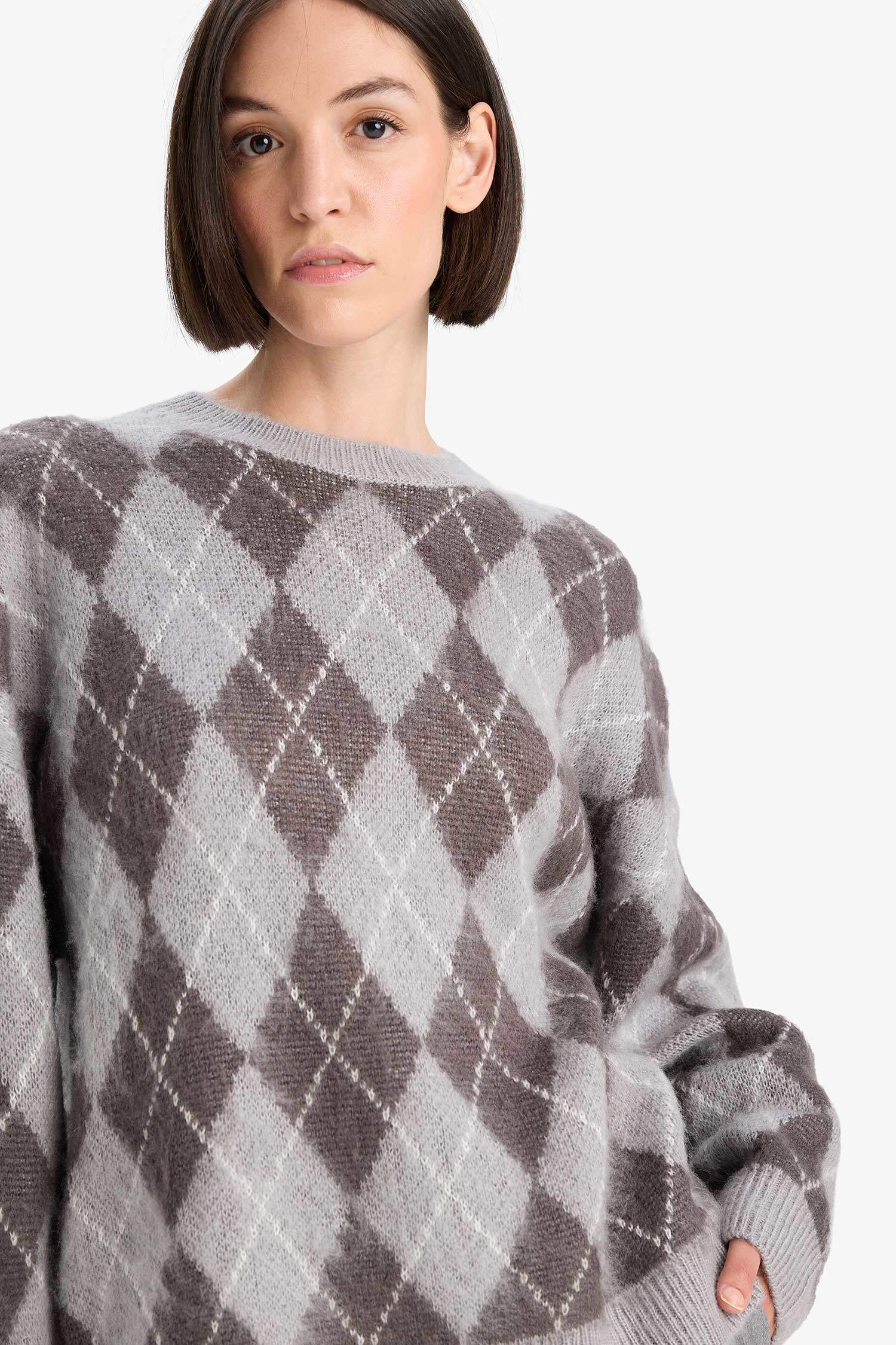 релакс пішімі дөңгелек жаға трикотаж Пулловер