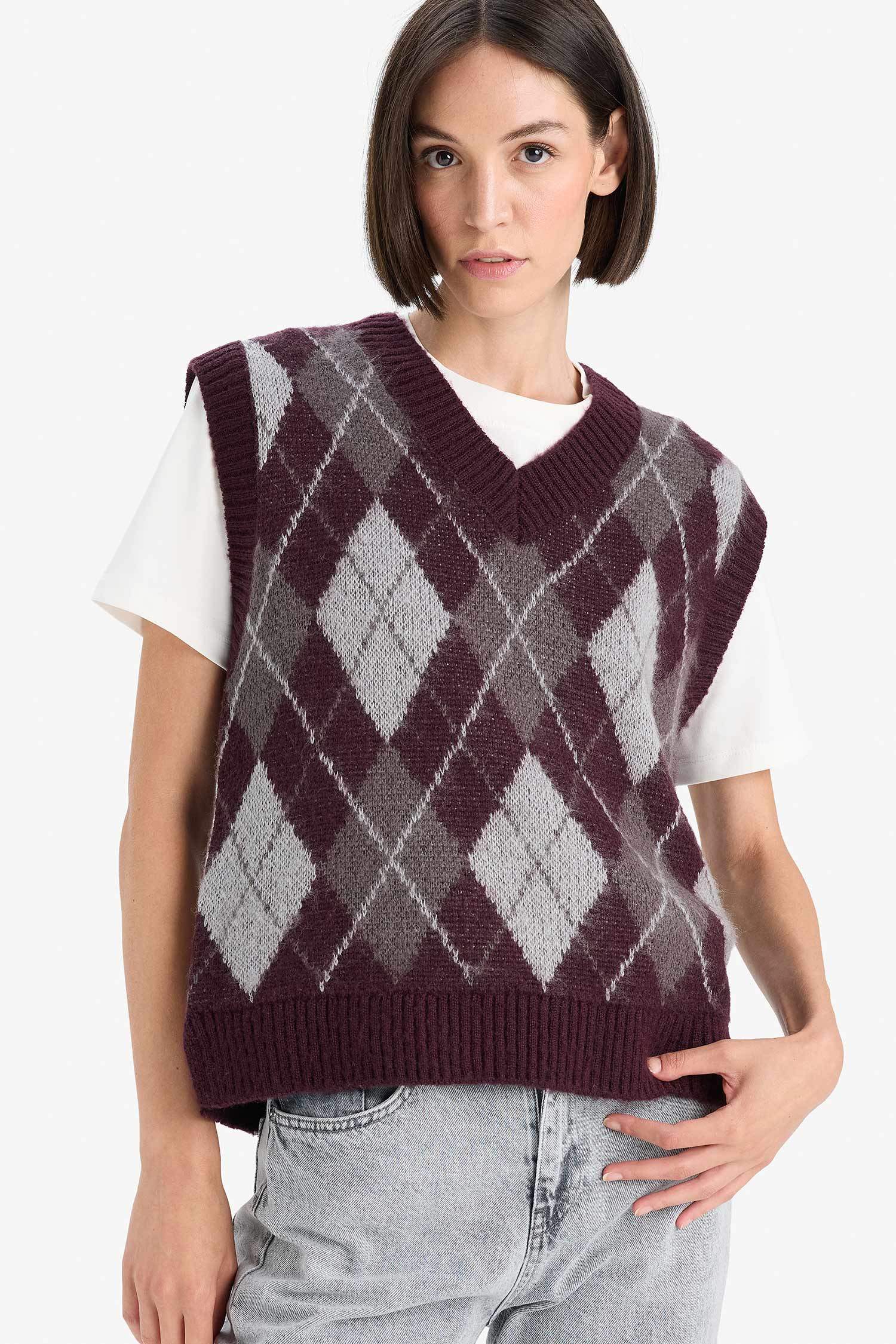 релакс пішімі v жаға трикотаж Жилет