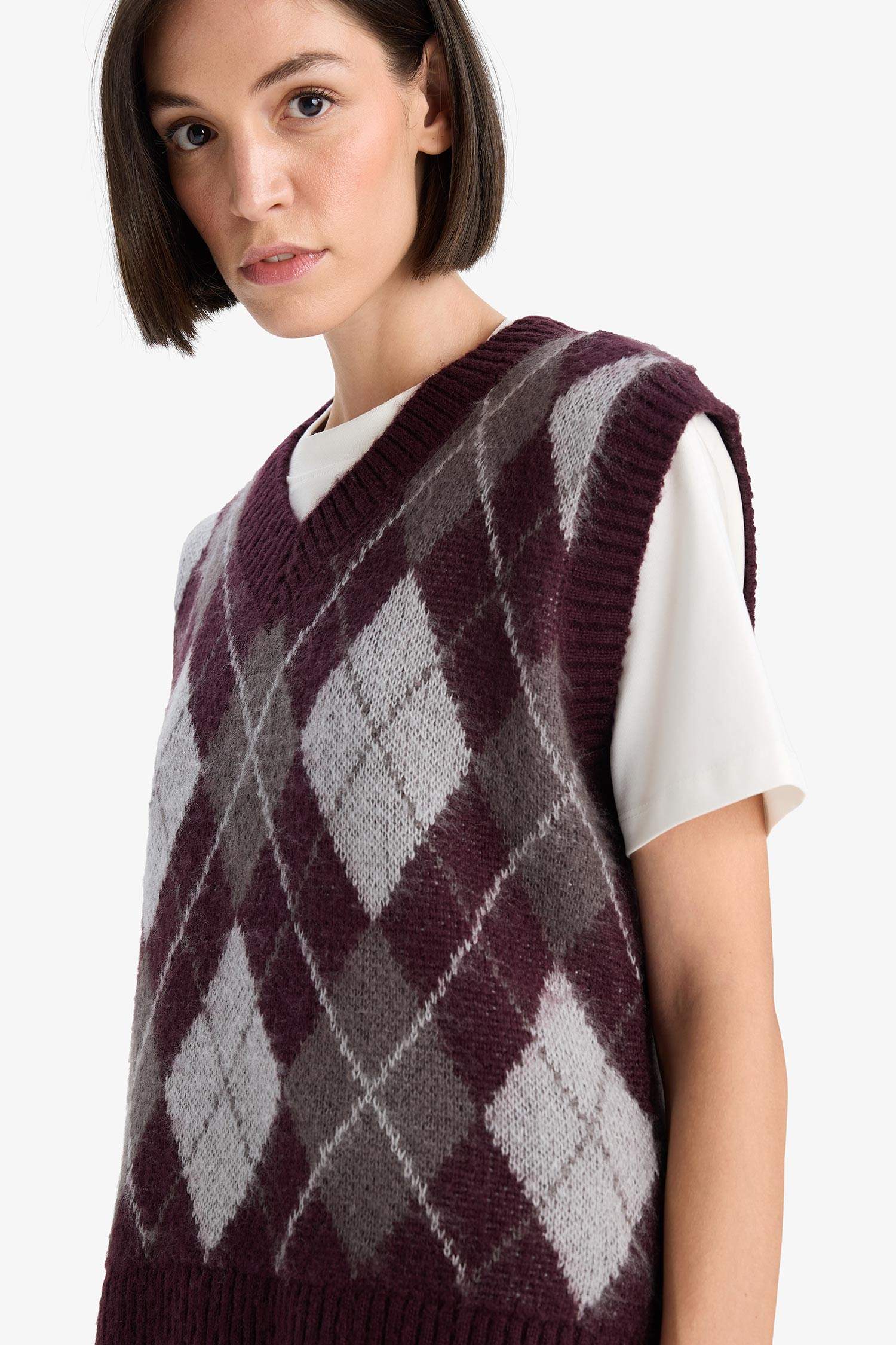 релакс пішімі v жаға трикотаж Жилет