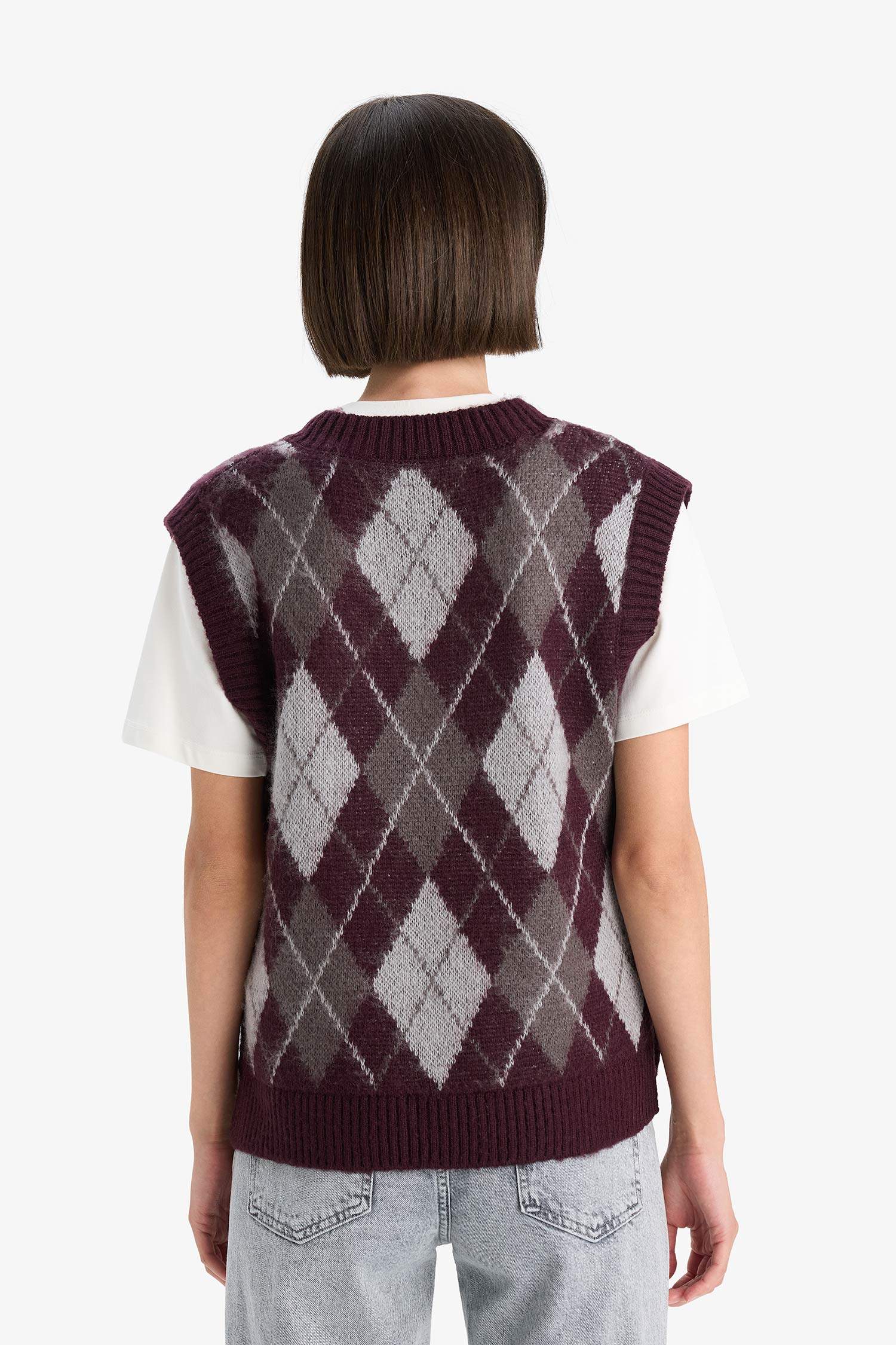 релакс пішімі v жаға трикотаж Жилет