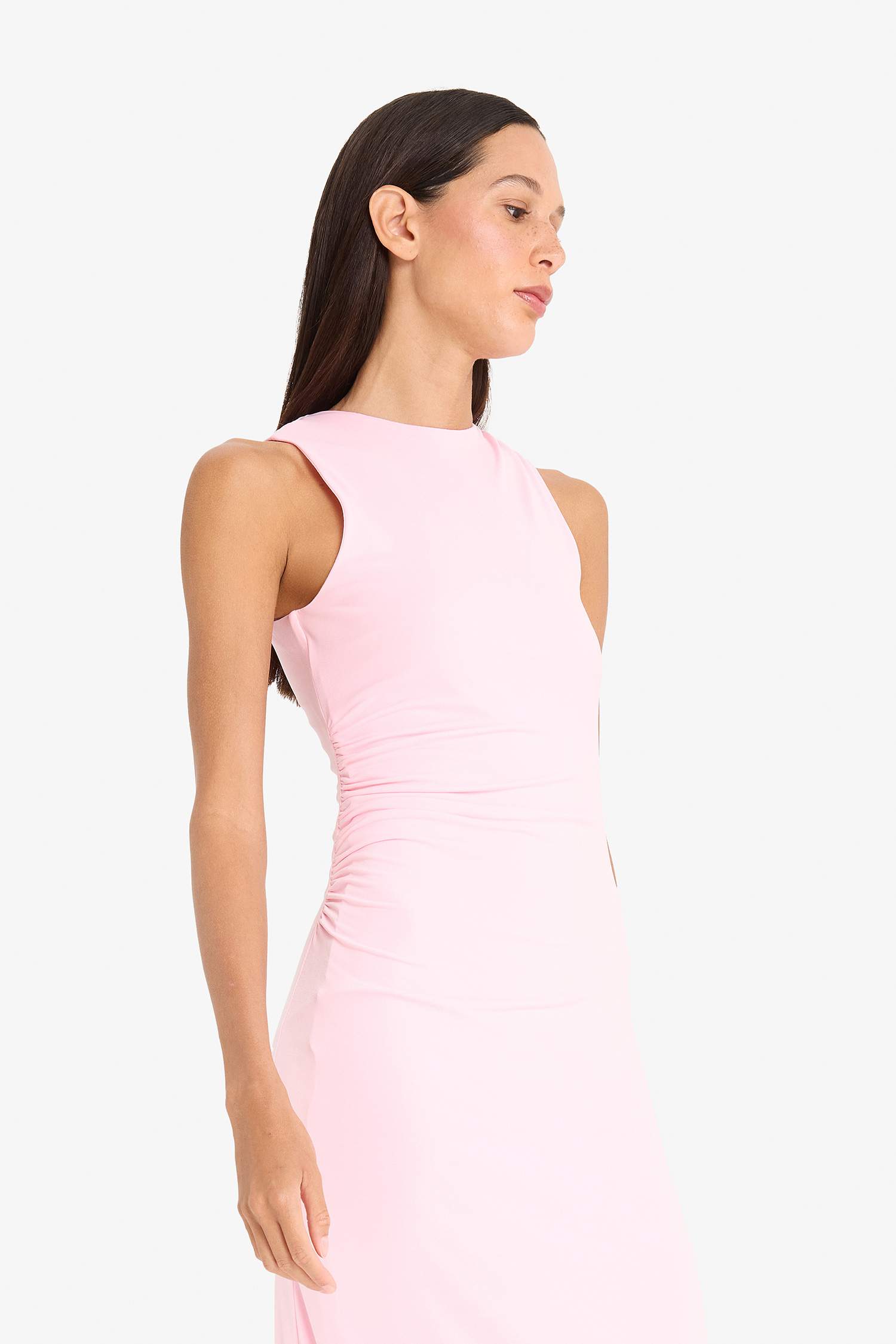 Bodycon Vücudu Saran Kayık Yaka Kısa Kollu Maxi Yazlık Elbise