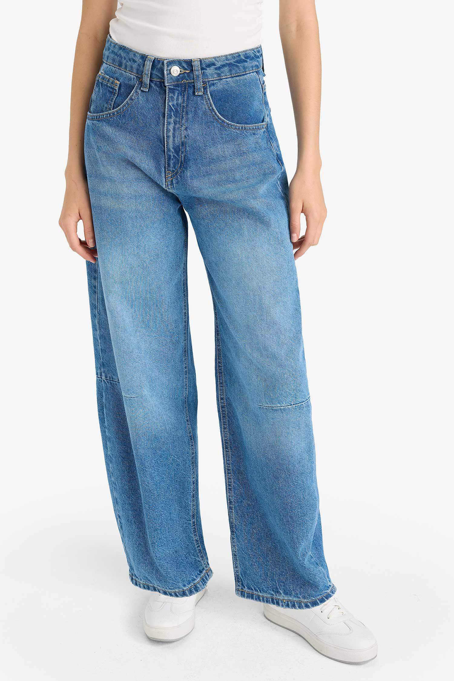 Barrel Fit Normal Bel Bilek Boy Jean Yıkamalı Pantolon