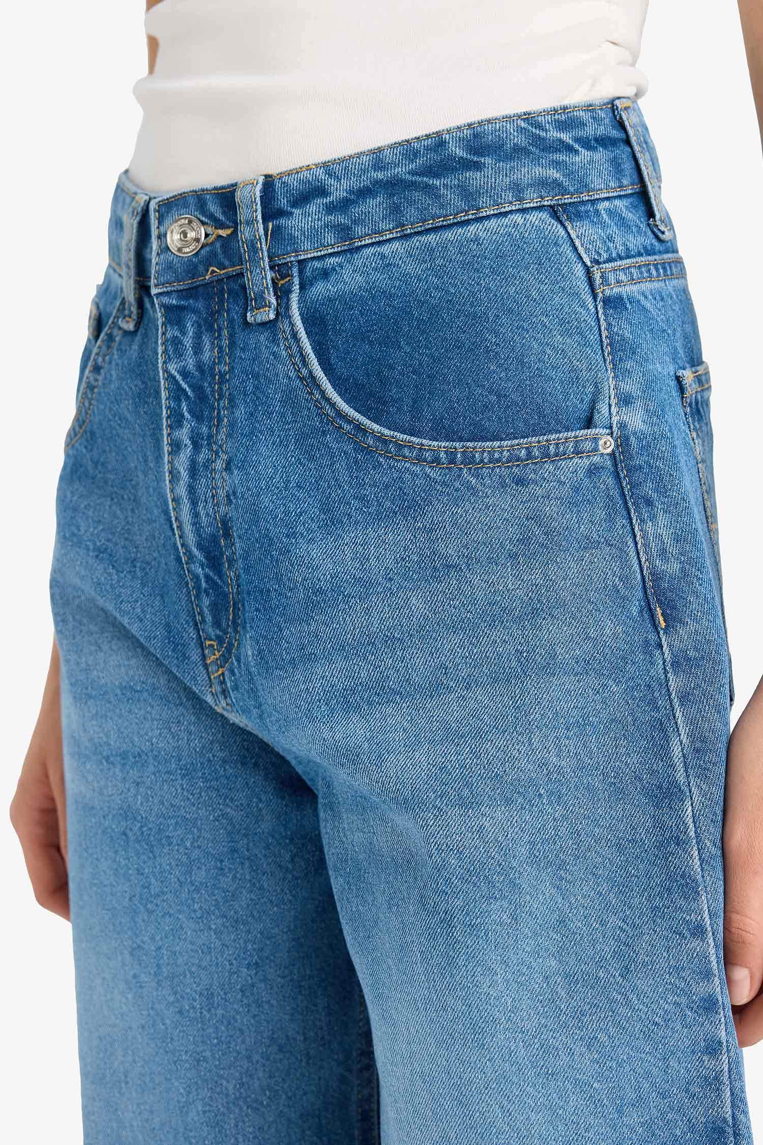 Barrel Fit Normal Bel Bilek Boy Jean Yıkamalı Pantolon