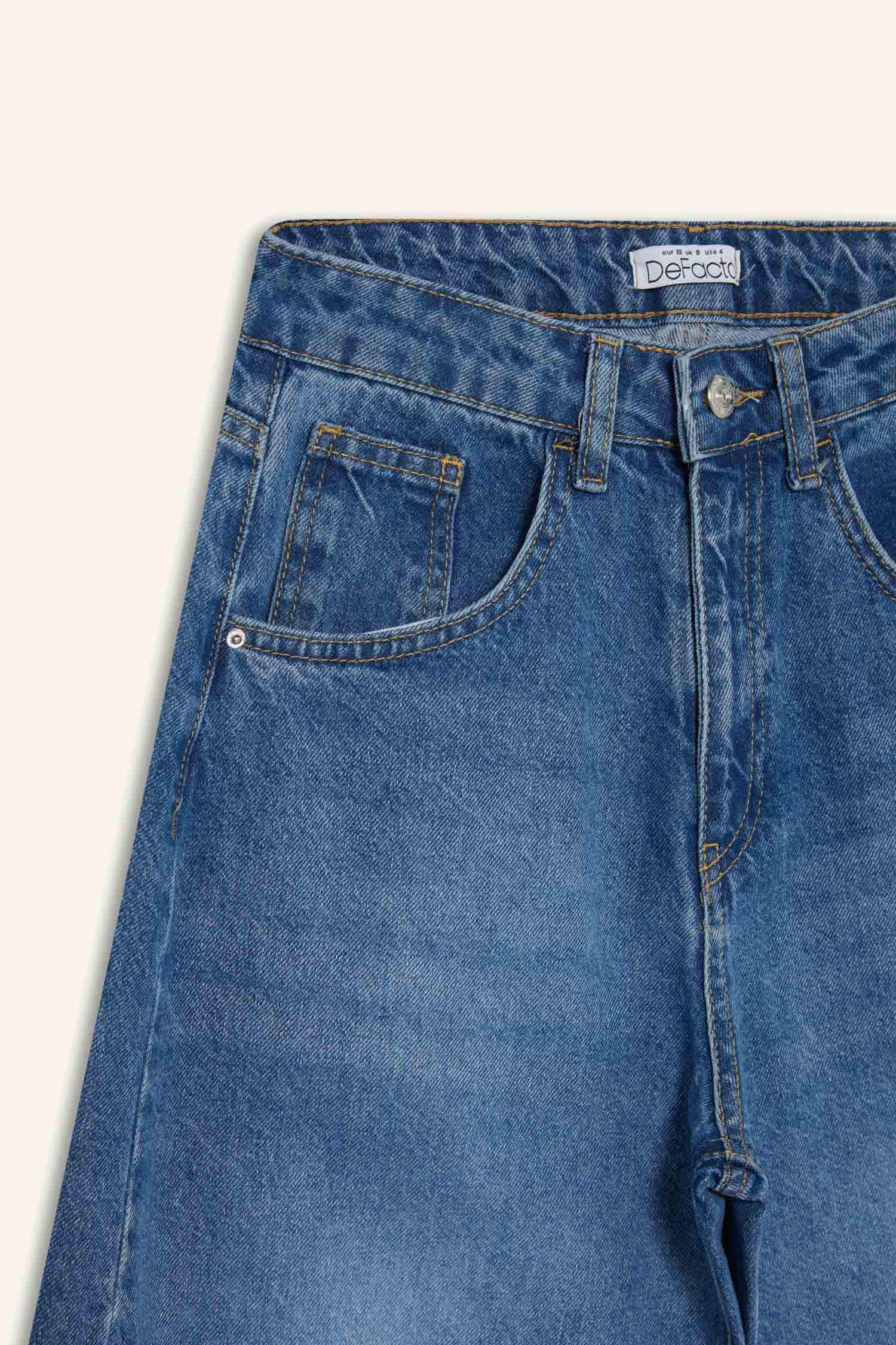 Barrel Fit Normal Bel Bilek Boy Jean Yıkamalı Pantolon