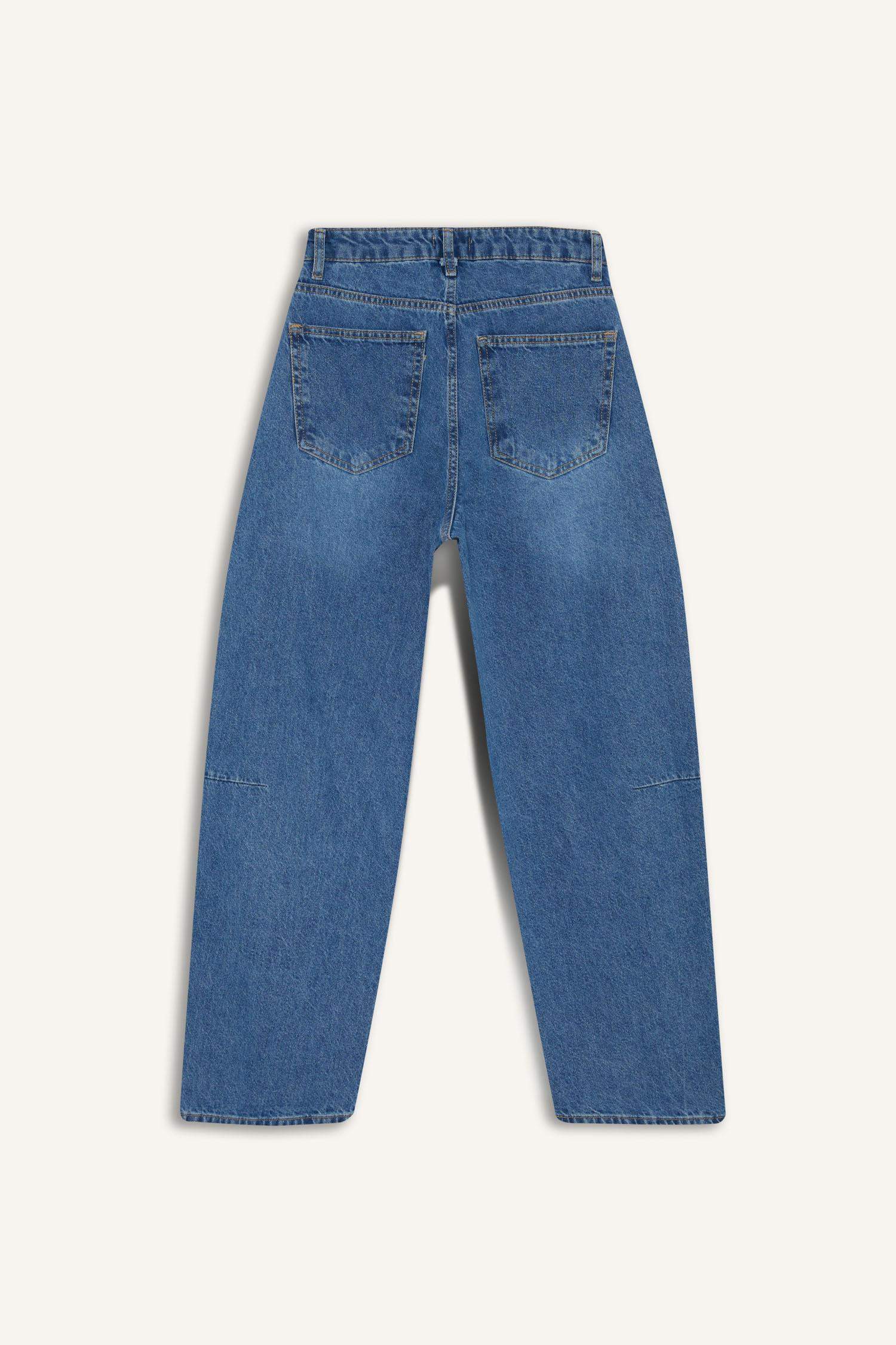 Barrel Fit Normal Bel Bilek Boy Jean Yıkamalı Pantolon