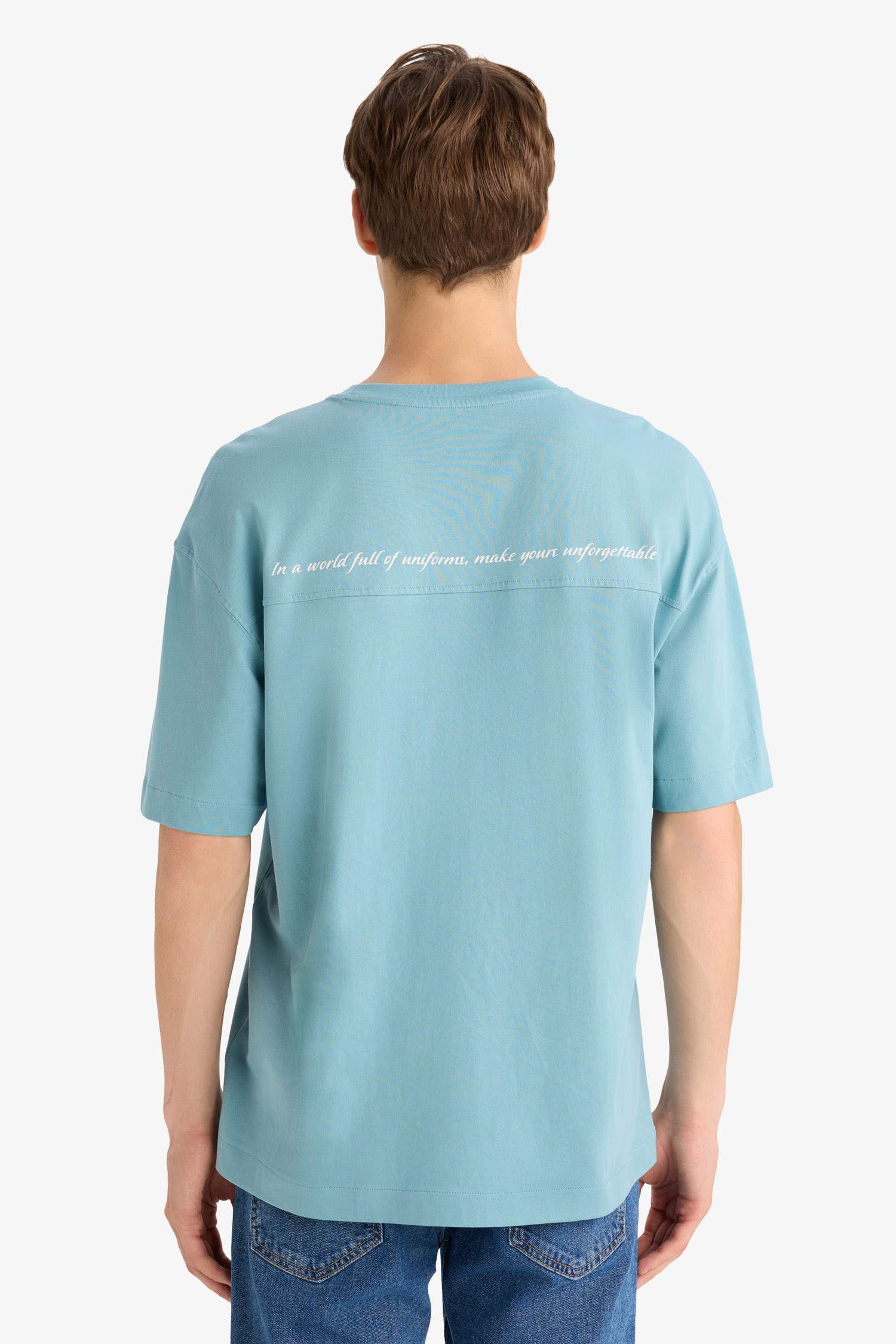 Boxy Fit Bisiklet Yaka Baskılı Kısa Kollu Tişört