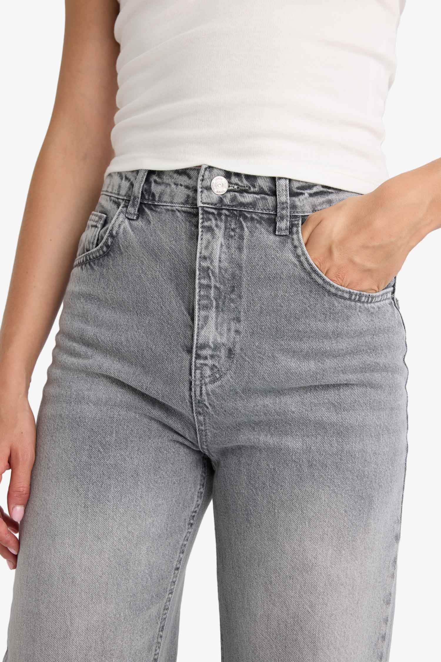 90's Wide Leg Yüksek Bel Uzun Jean Yıkamalı Pantolon