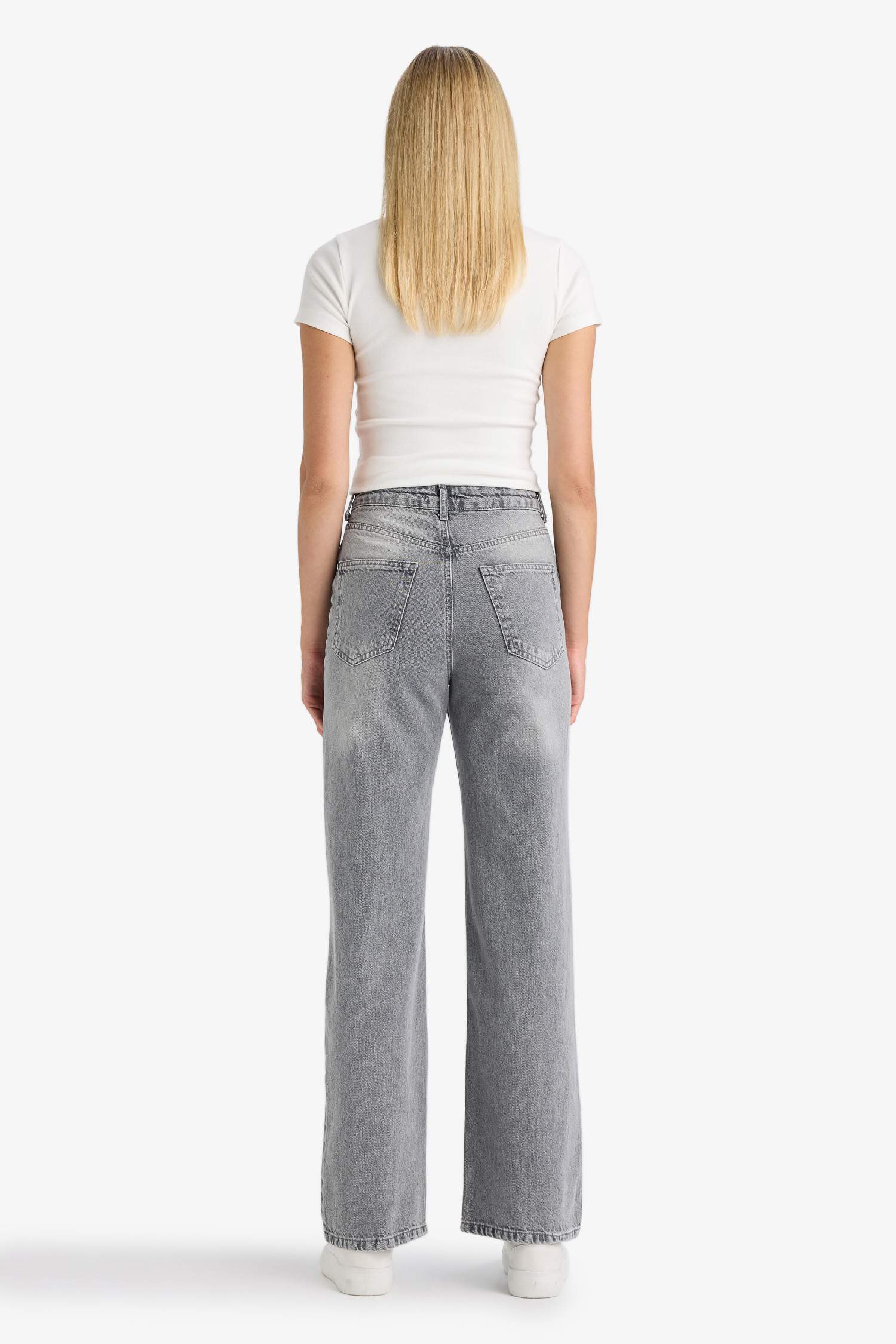 90's Wide Leg Yüksek Bel Uzun Jean Yıkamalı Pantolon