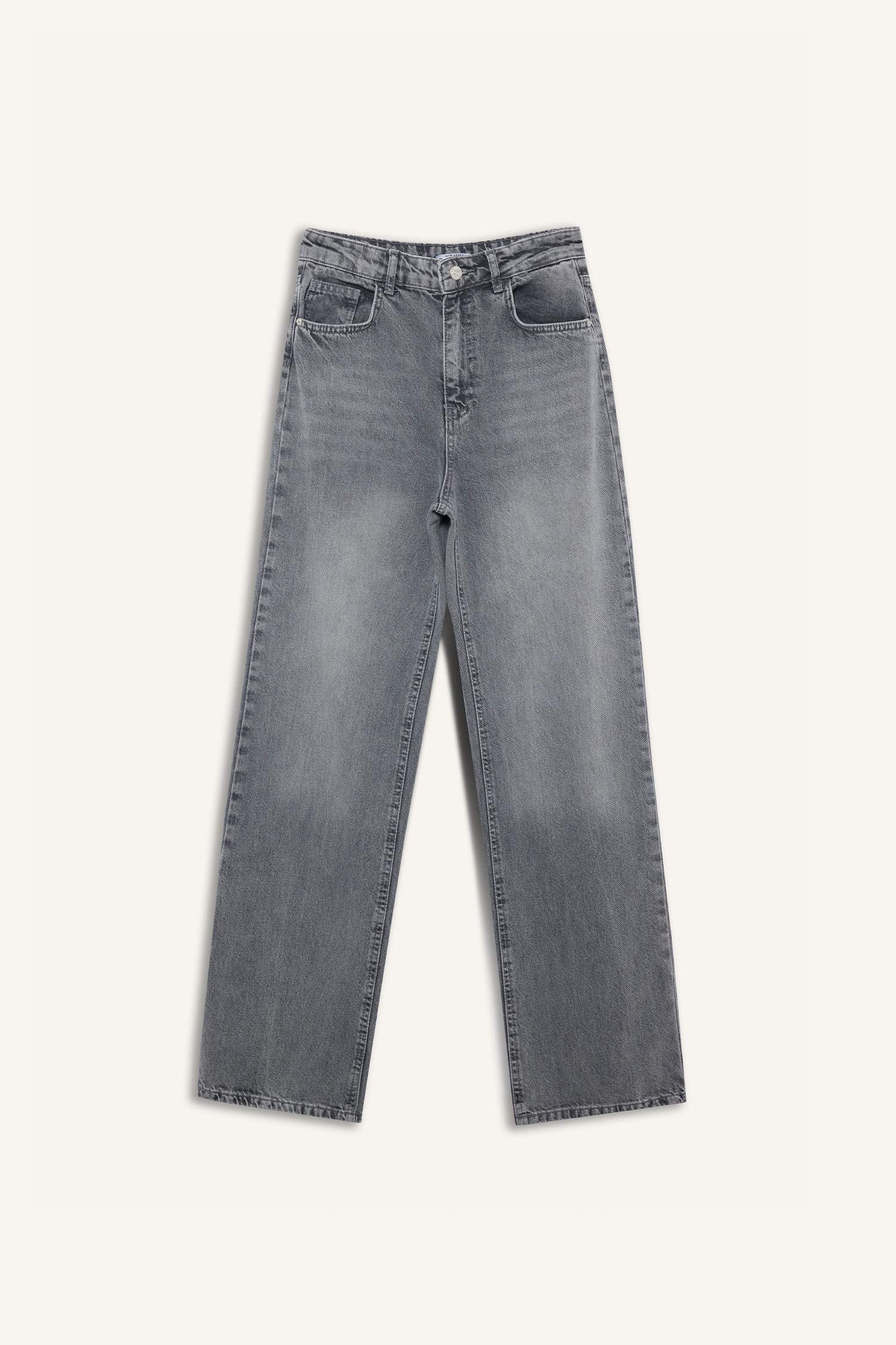 90's Wide Leg Yüksek Bel Uzun Jean Yıkamalı Pantolon