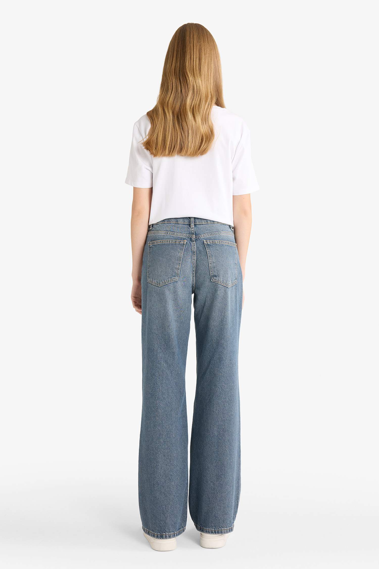 Straight Wide Yüksek Bel Uzun Jean Yıkamalı Pantolon