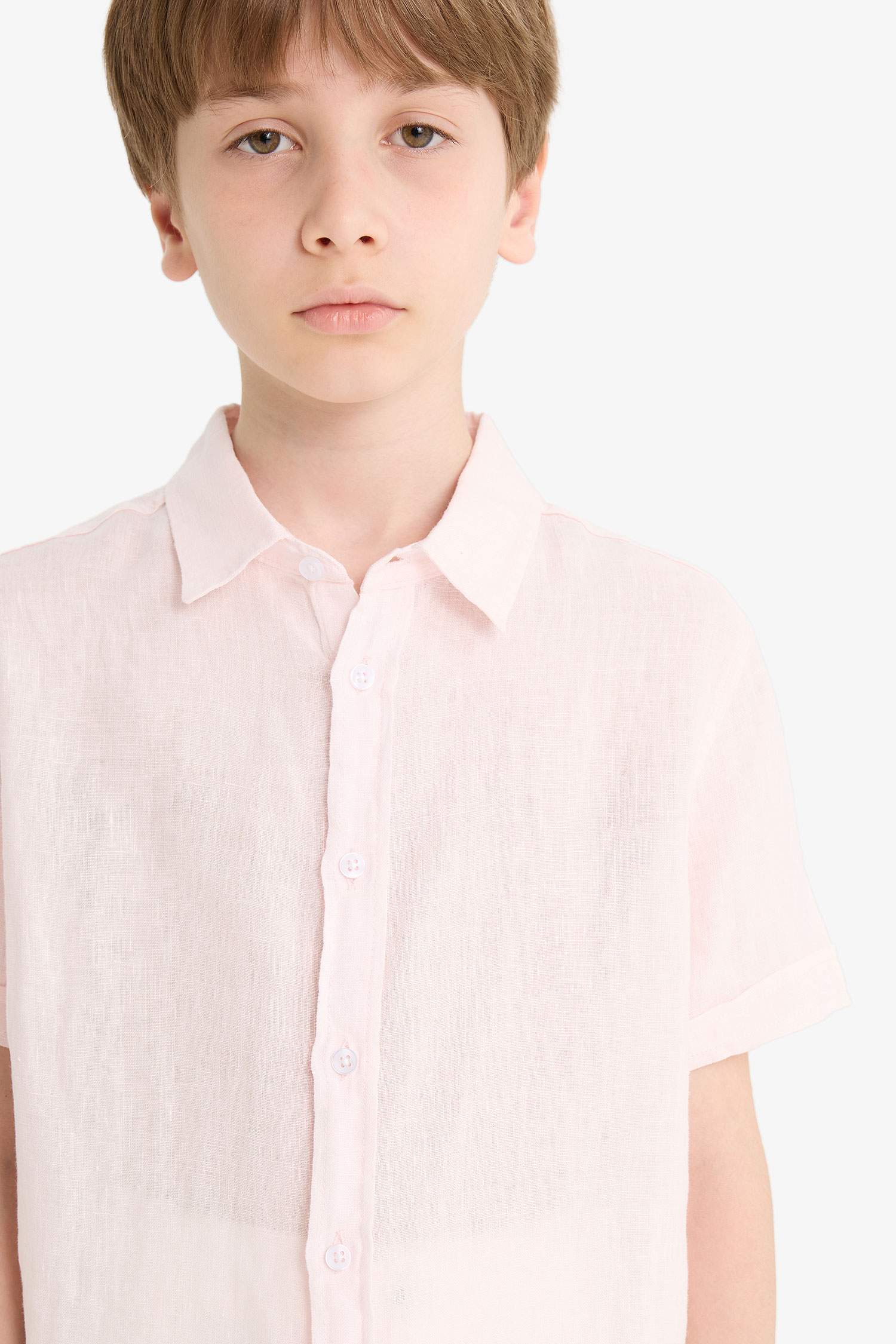 Boy Regular Fit Polo Neck Linen Short Sleeve Shirt