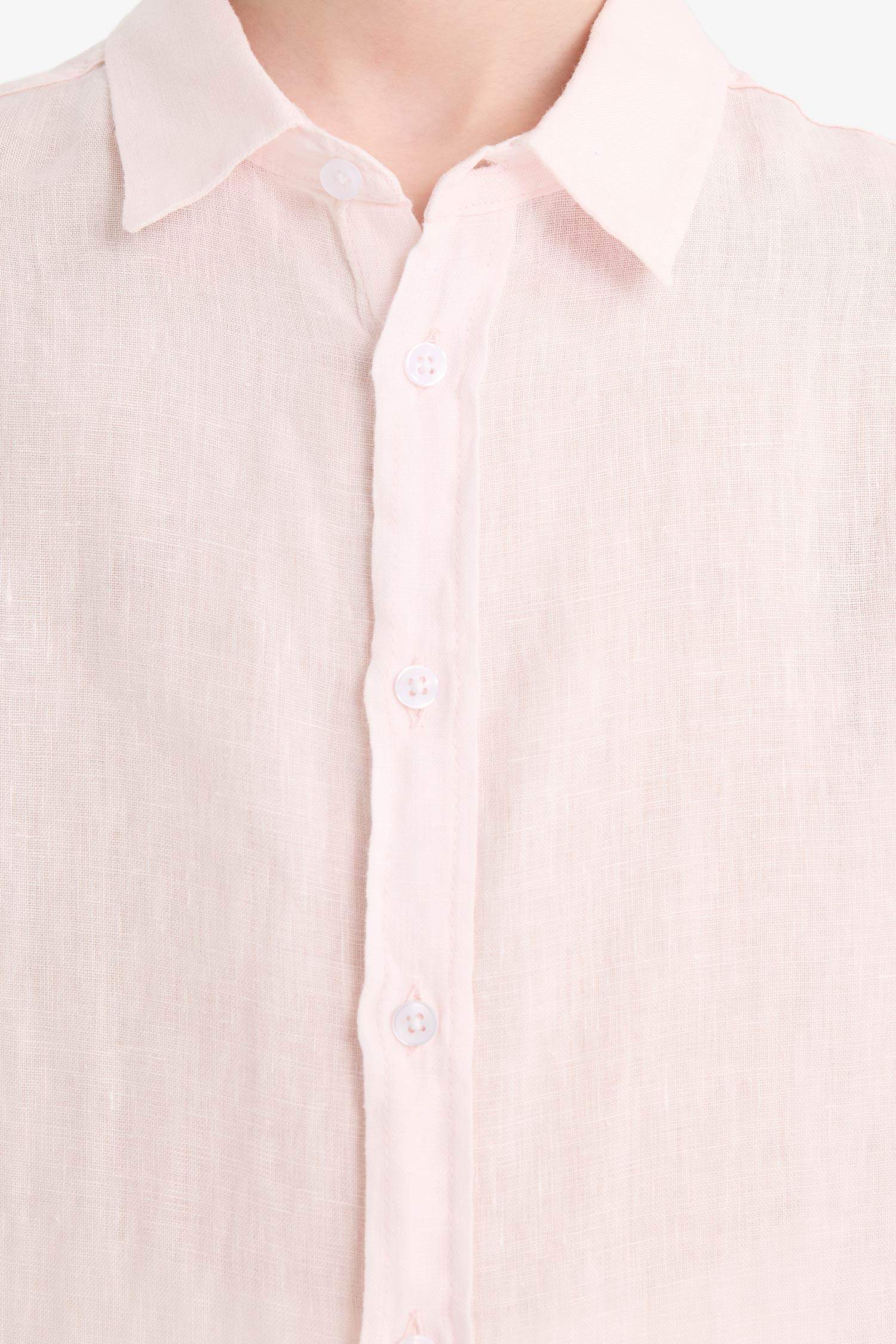 Boy Regular Fit Polo Neck Linen Short Sleeve Shirt