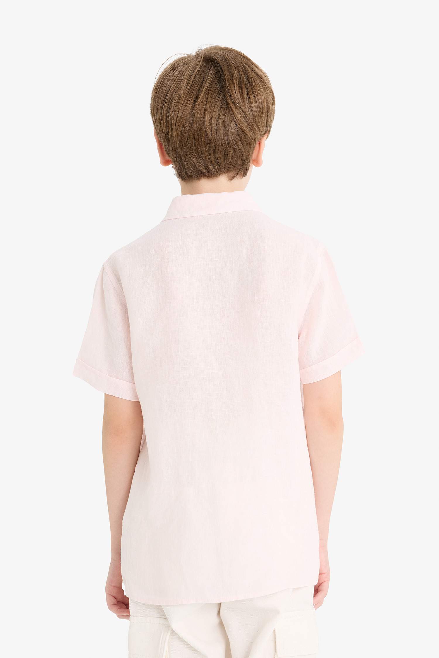 Boy Regular Fit Polo Neck Linen Short Sleeve Shirt