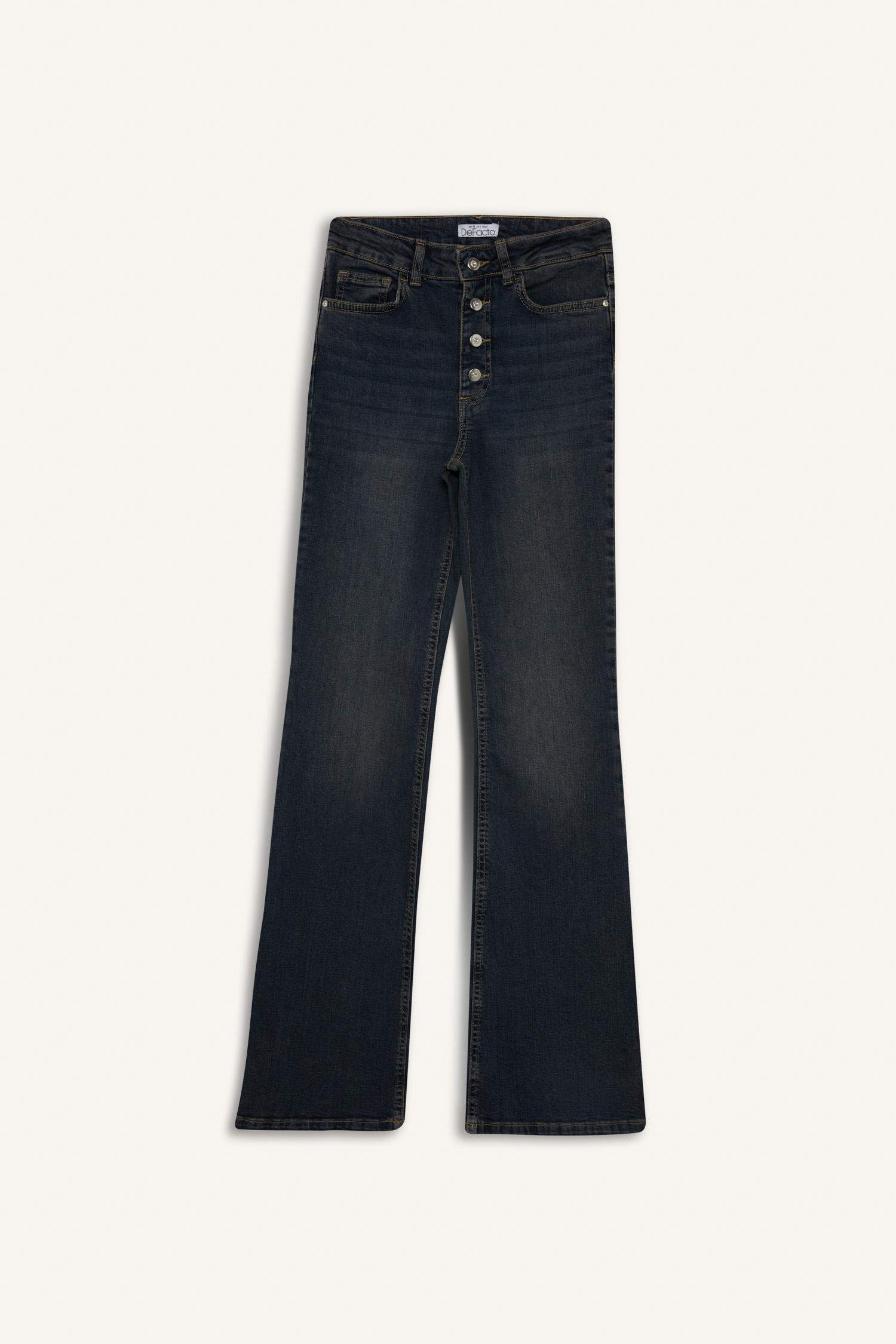 Mia Flare Fit Normal Bel Uzun Jean Yıkamalı Pantolon