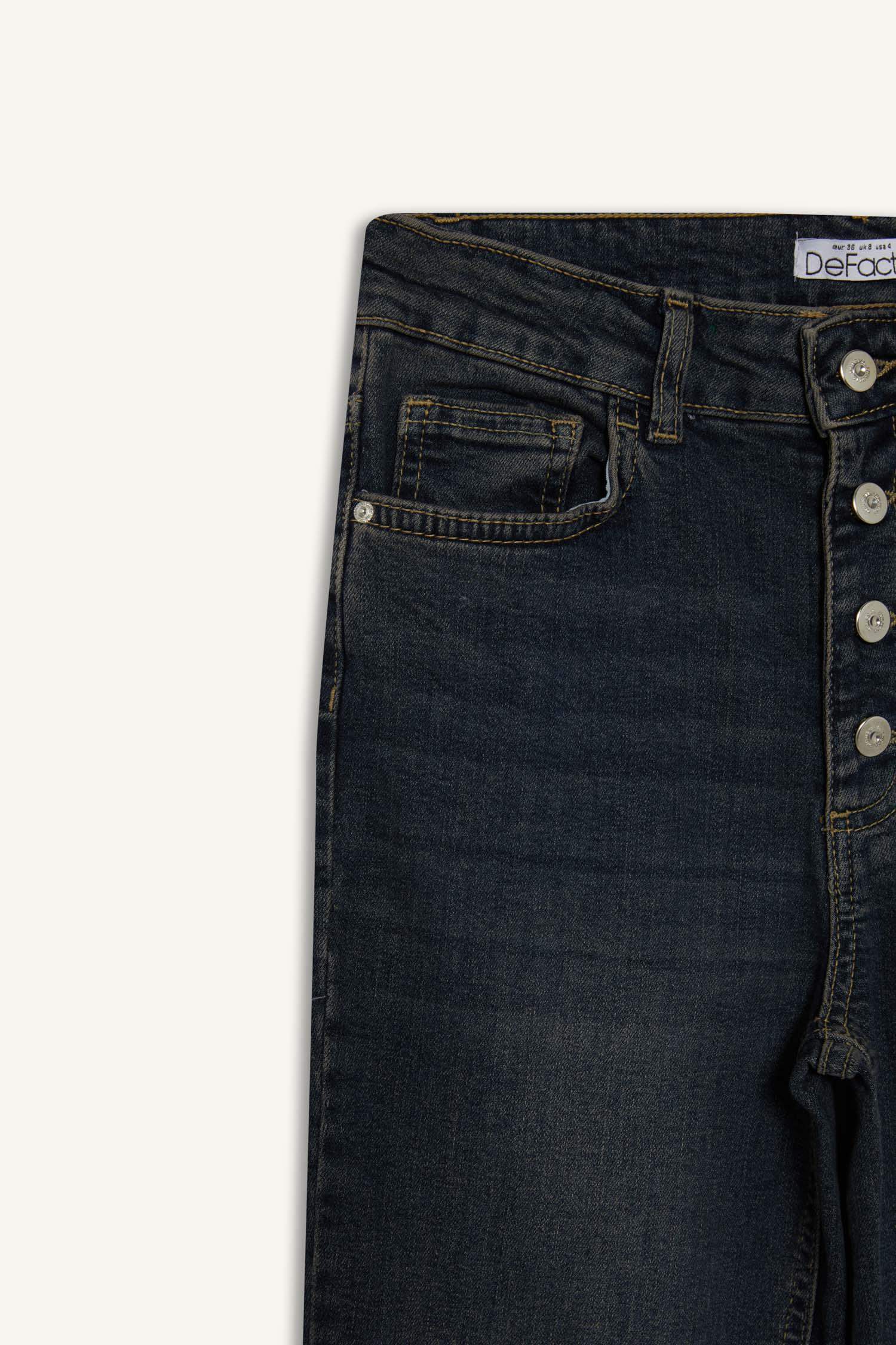 Mia Flare Fit Normal Bel Uzun Jean Yıkamalı Pantolon