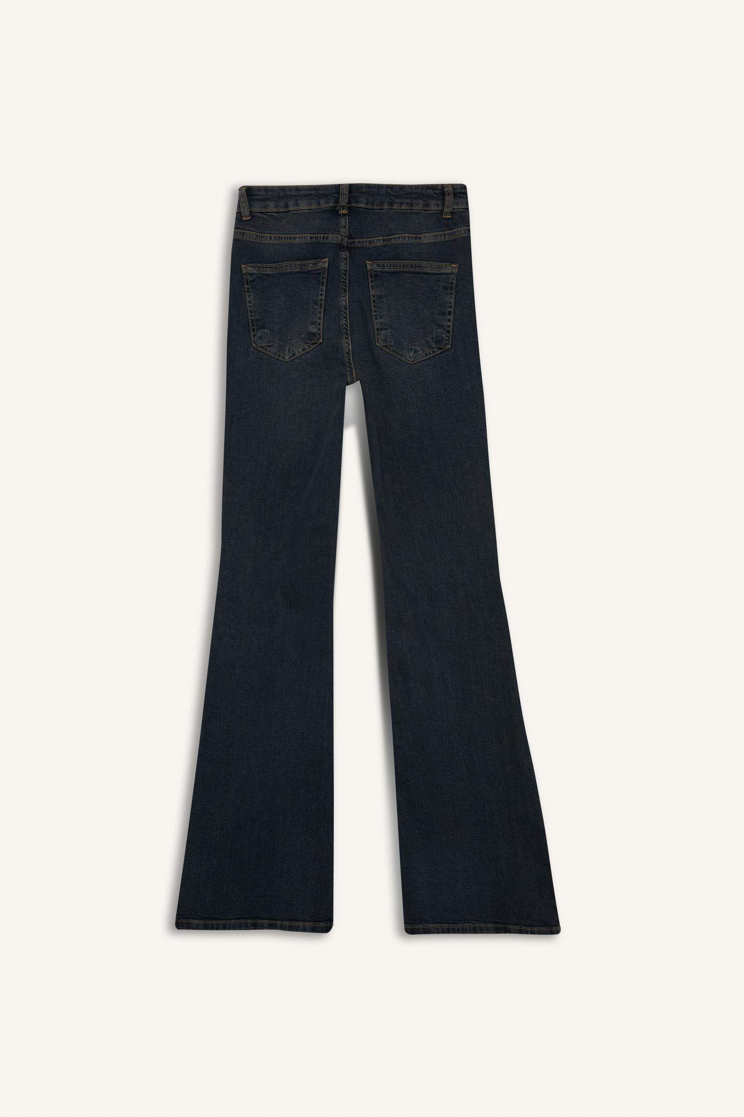 Mia Flare Fit Normal Bel Uzun Jean Yıkamalı Pantolon