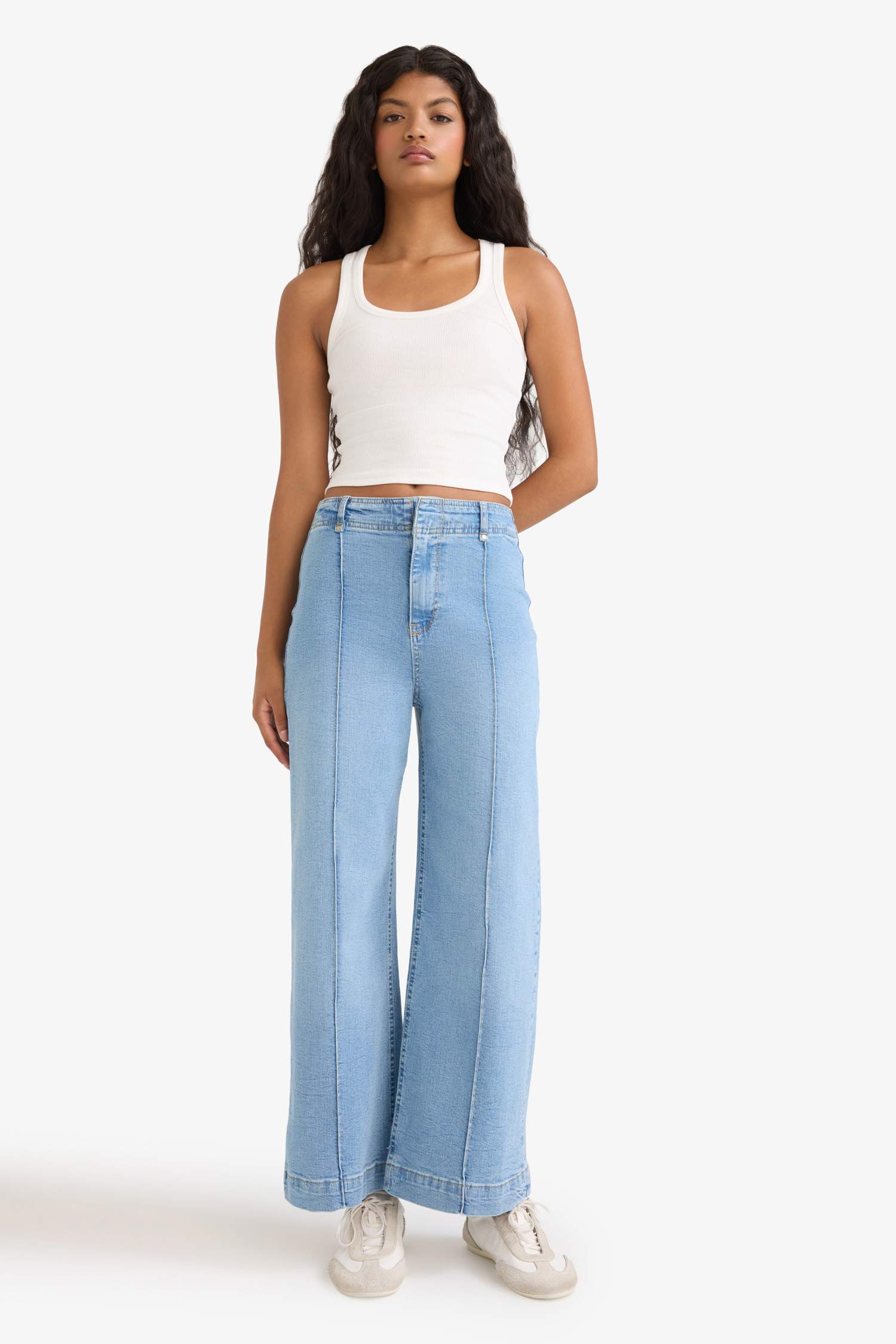 Culotte Yüksek Bel Uzun Jean Yıkamalı Pantolon