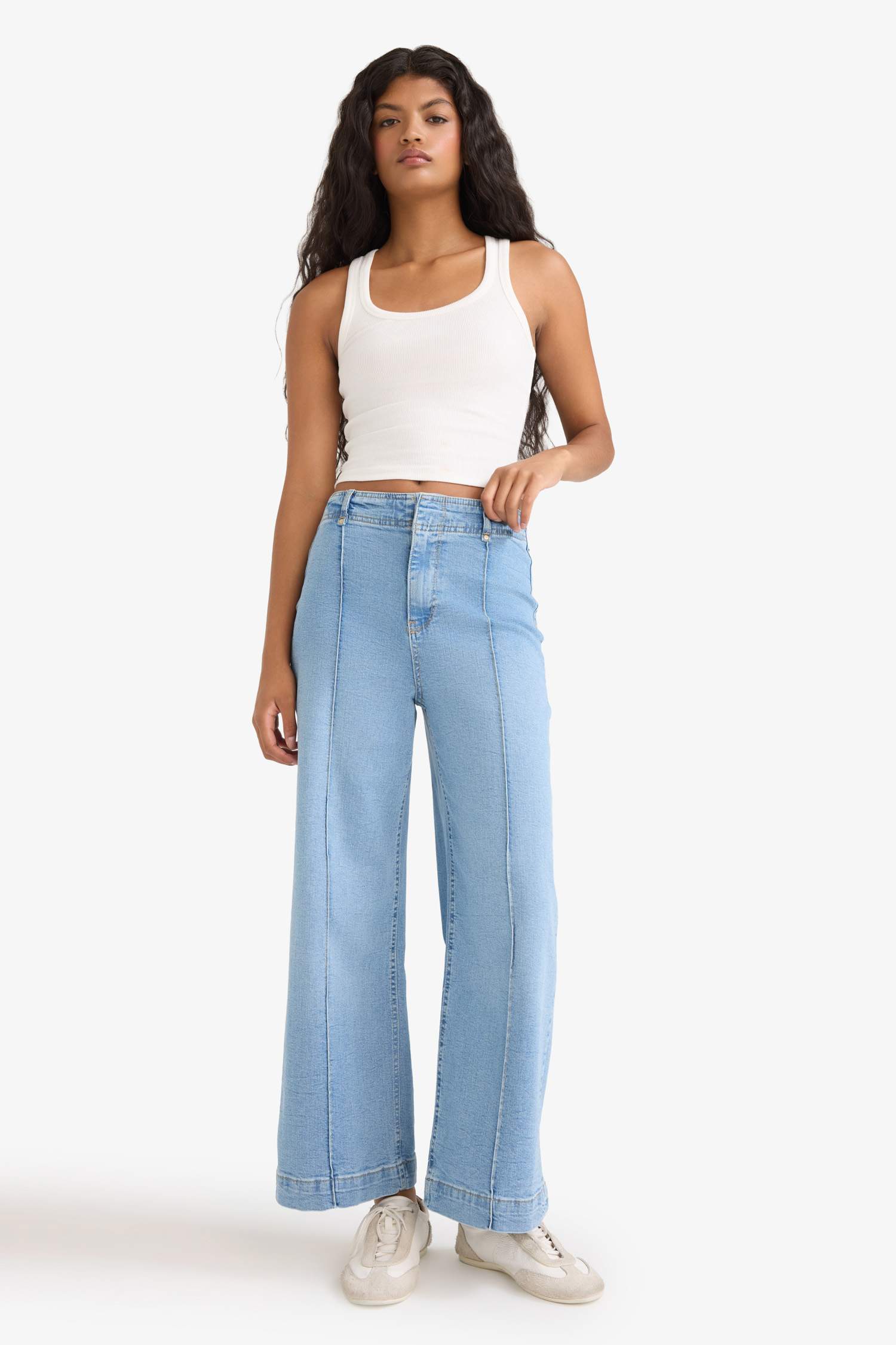 Culotte Yüksek Bel Uzun Jean Yıkamalı Pantolon