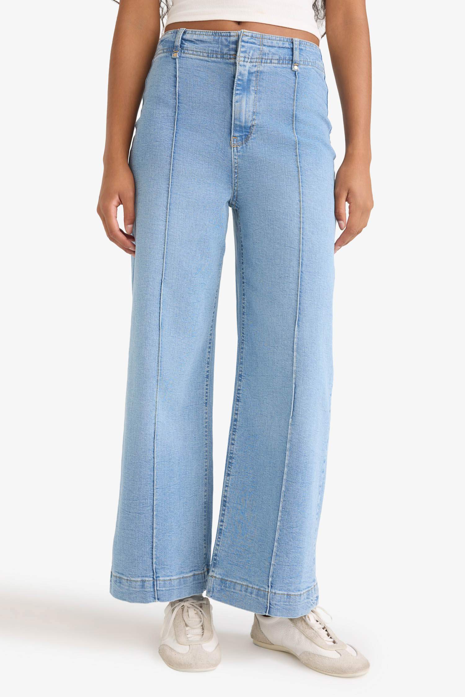 Culotte Yüksek Bel Uzun Jean Yıkamalı Pantolon