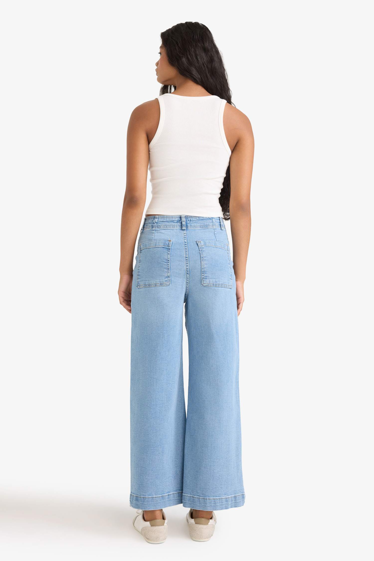 Culotte Yüksek Bel Uzun Jean Yıkamalı Pantolon