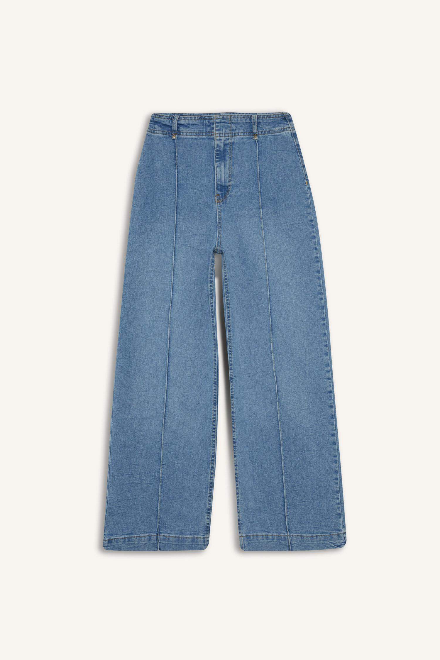 Culotte Yüksek Bel Uzun Jean Yıkamalı Pantolon