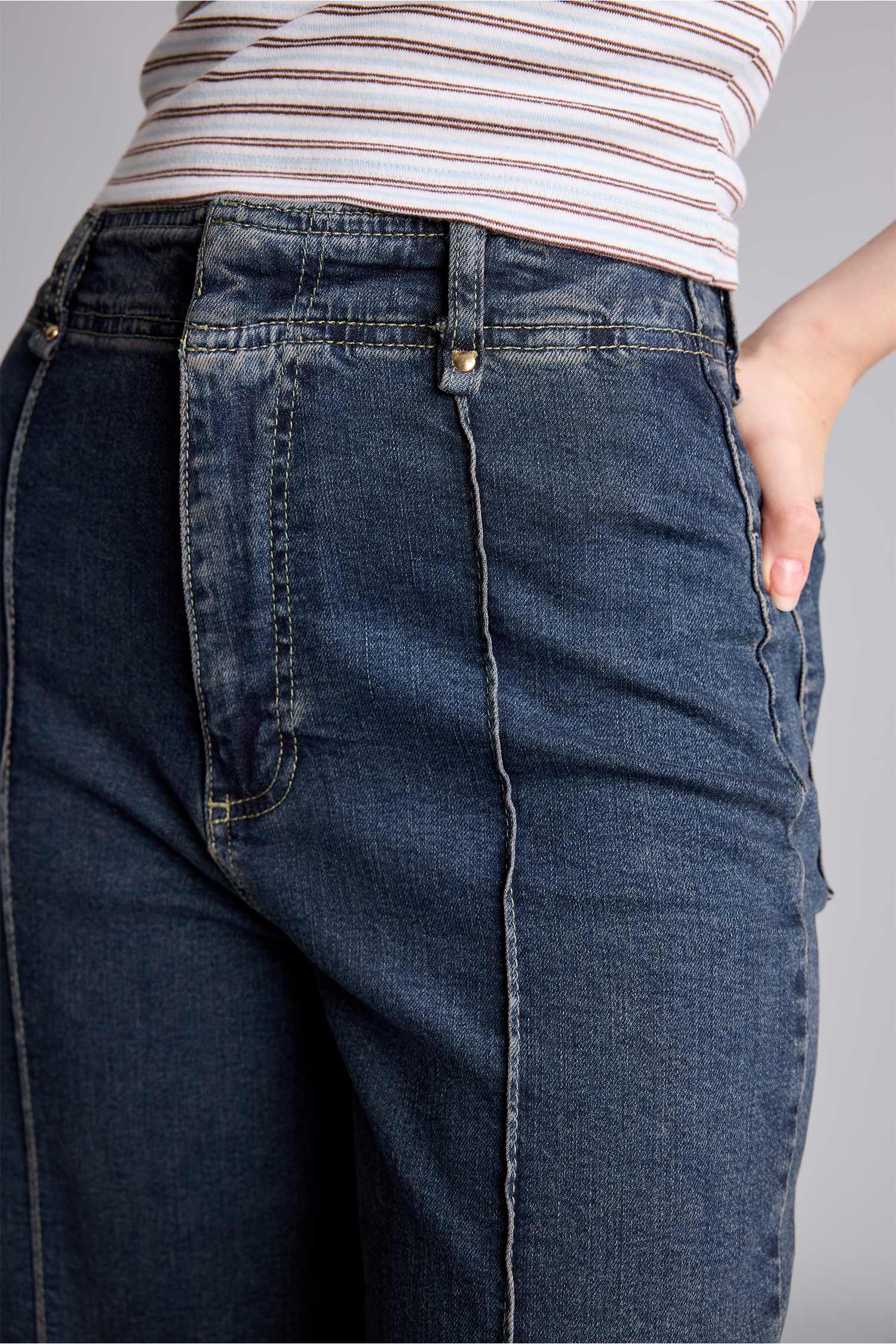 DeFacto Culotte Pamuklu Yüksek Bel Jean Yıkamalı Pantolon görsel 4