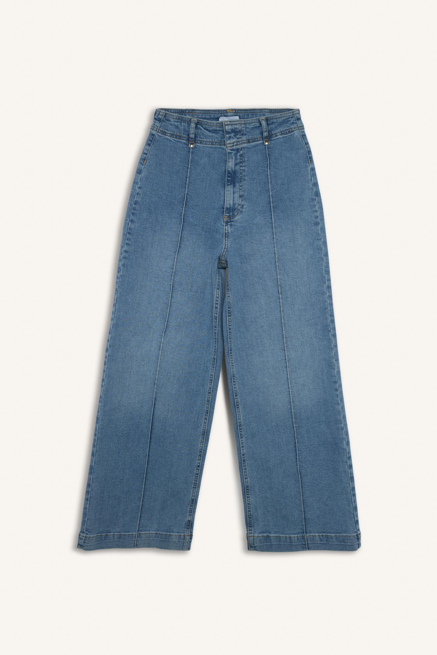 DeFacto Culotte Pamuklu Yüksek Bel Jean Yıkamalı Pantolon görsel 6