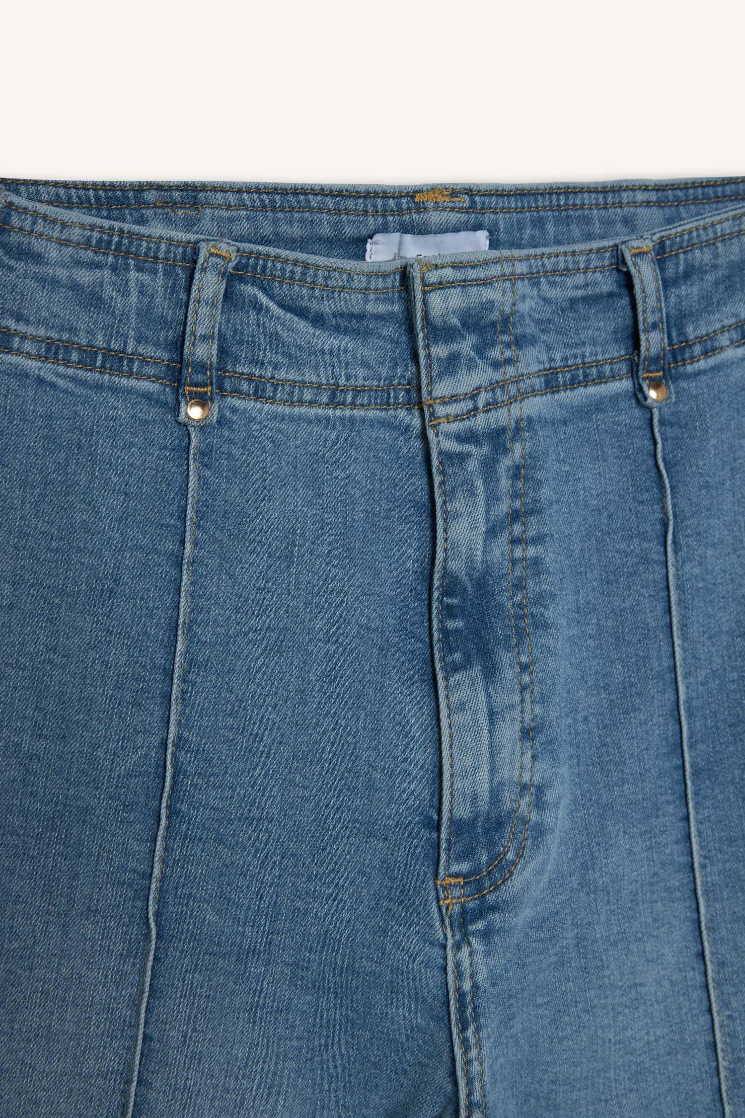 DeFacto Culotte Pamuklu Yüksek Bel Jean Yıkamalı Pantolon görsel 7