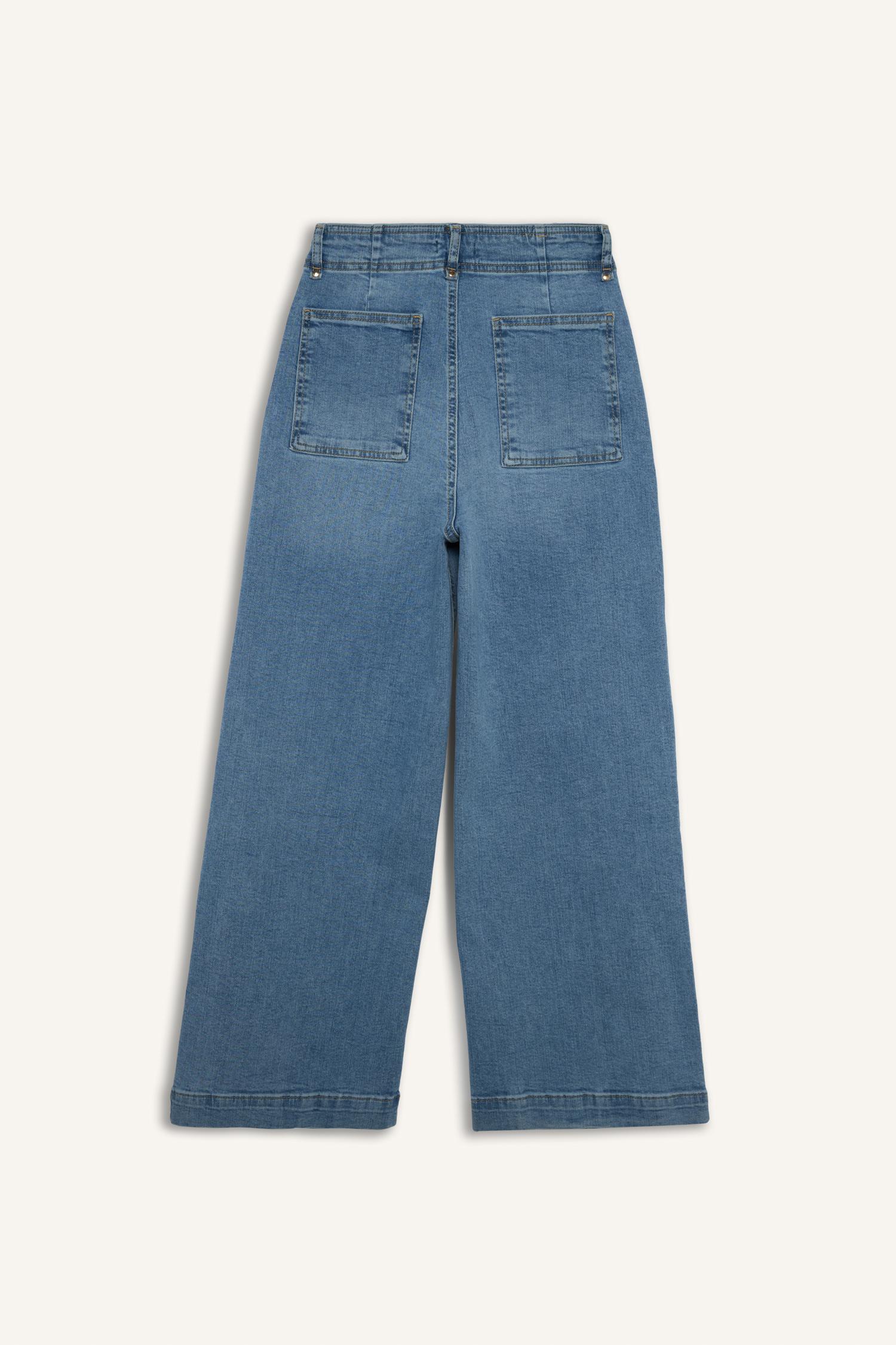 DeFacto Culotte Pamuklu Yüksek Bel Jean Yıkamalı Pantolon görsel 8
