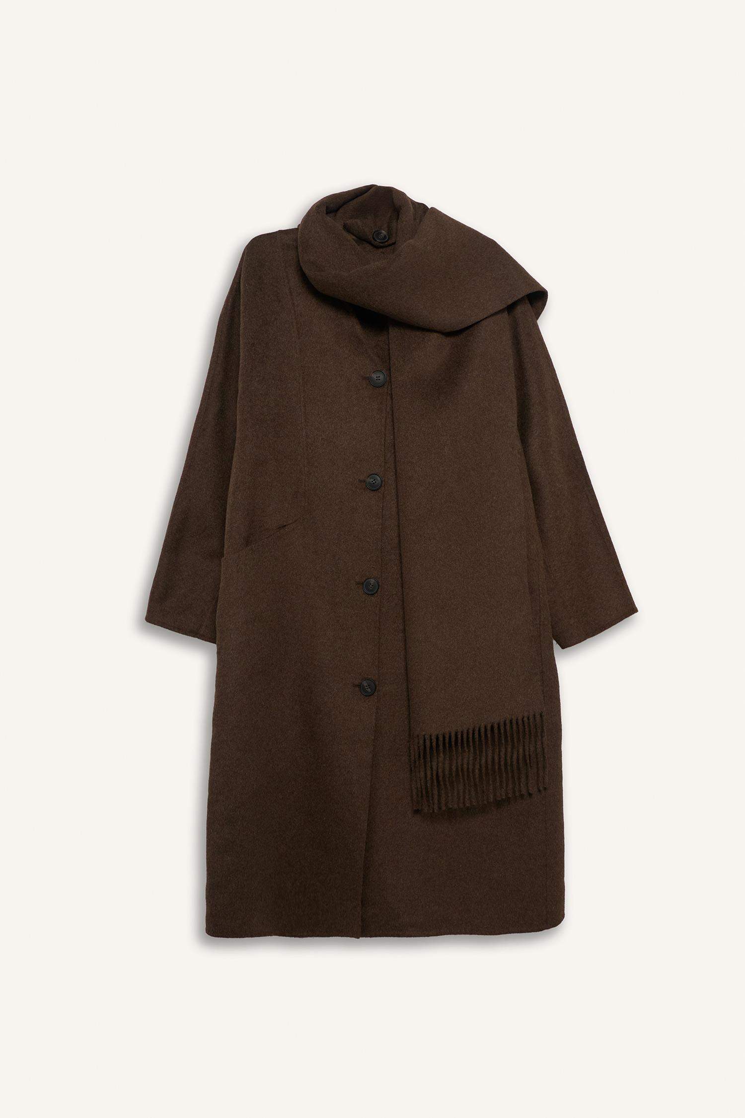 Yün Karışımlı Çıkarılabilir Atkılı Relax Fit Uzun Kaşe Kaban