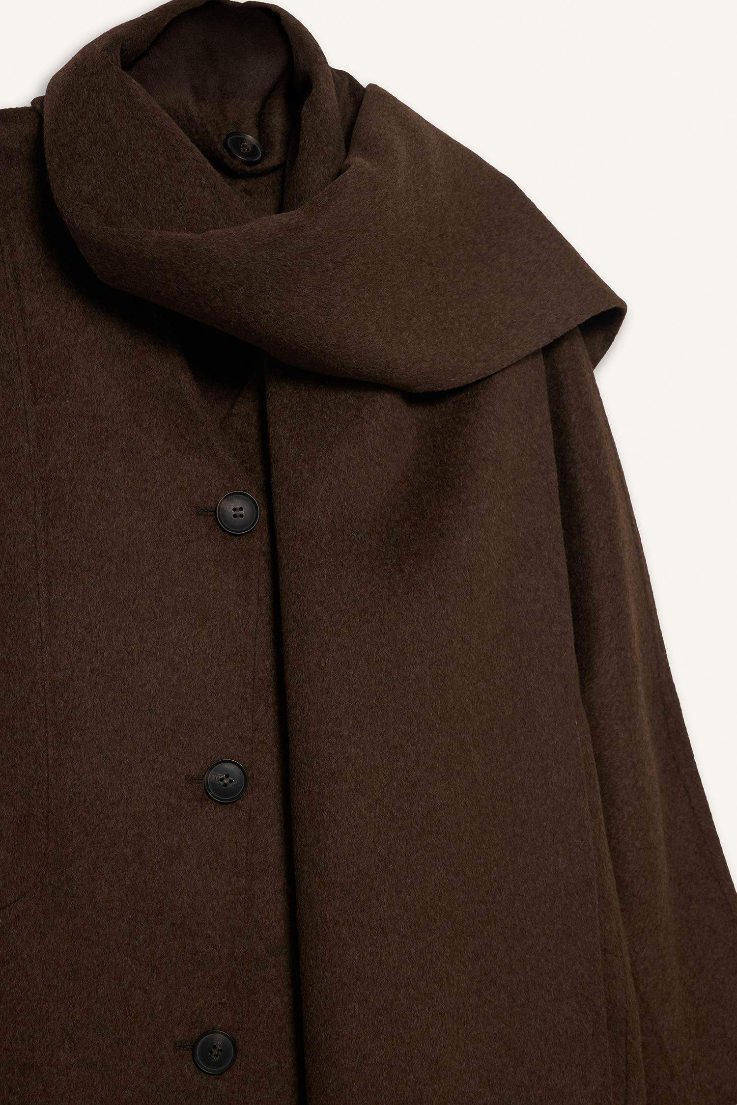 Yün Karışımlı Çıkarılabilir Atkılı Relax Fit Uzun Kaşe Kaban