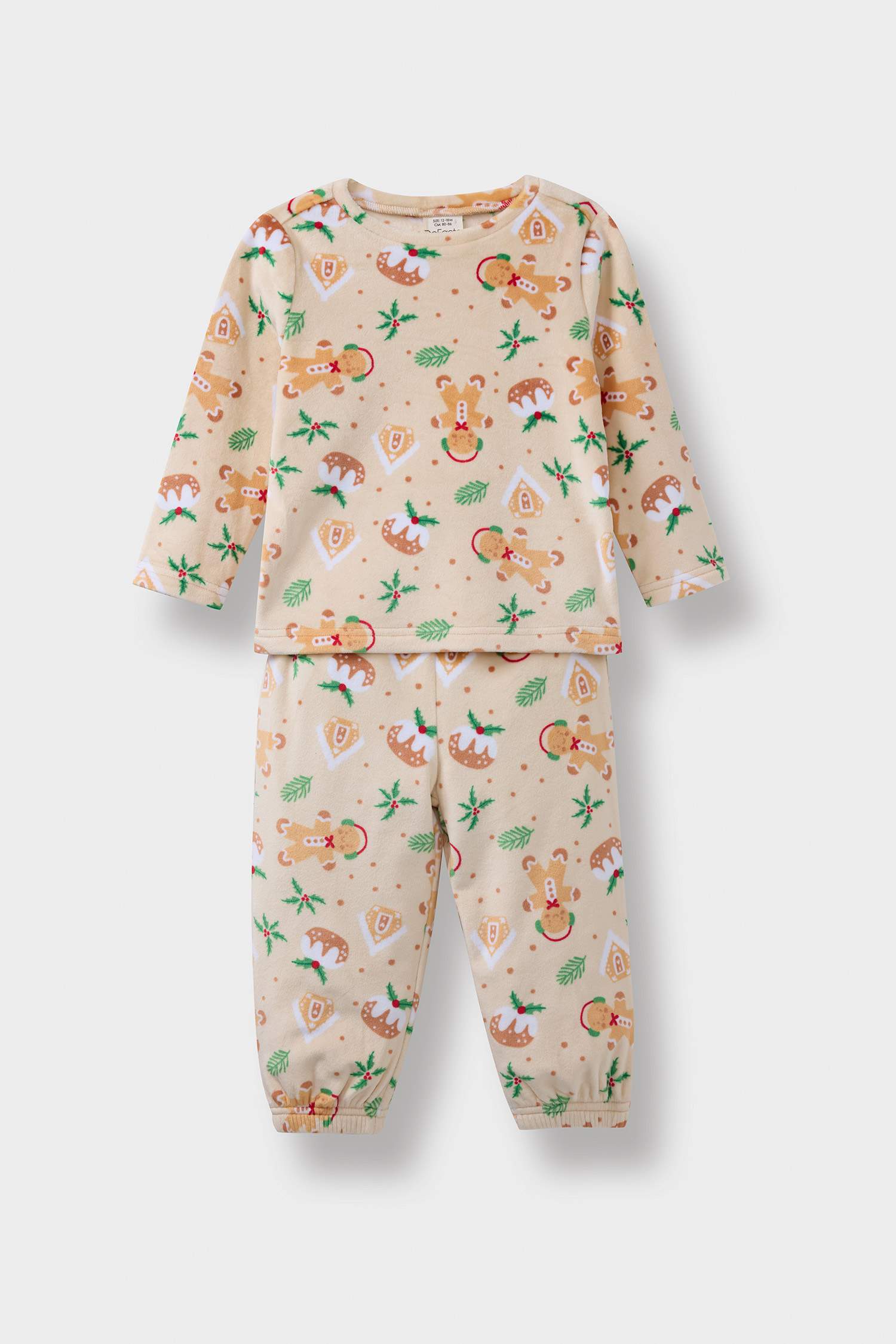 Erkek Bebek Pijama Takımı Yılbaşı Temalı Uzun Kollu Velur Üst Uzun Alt