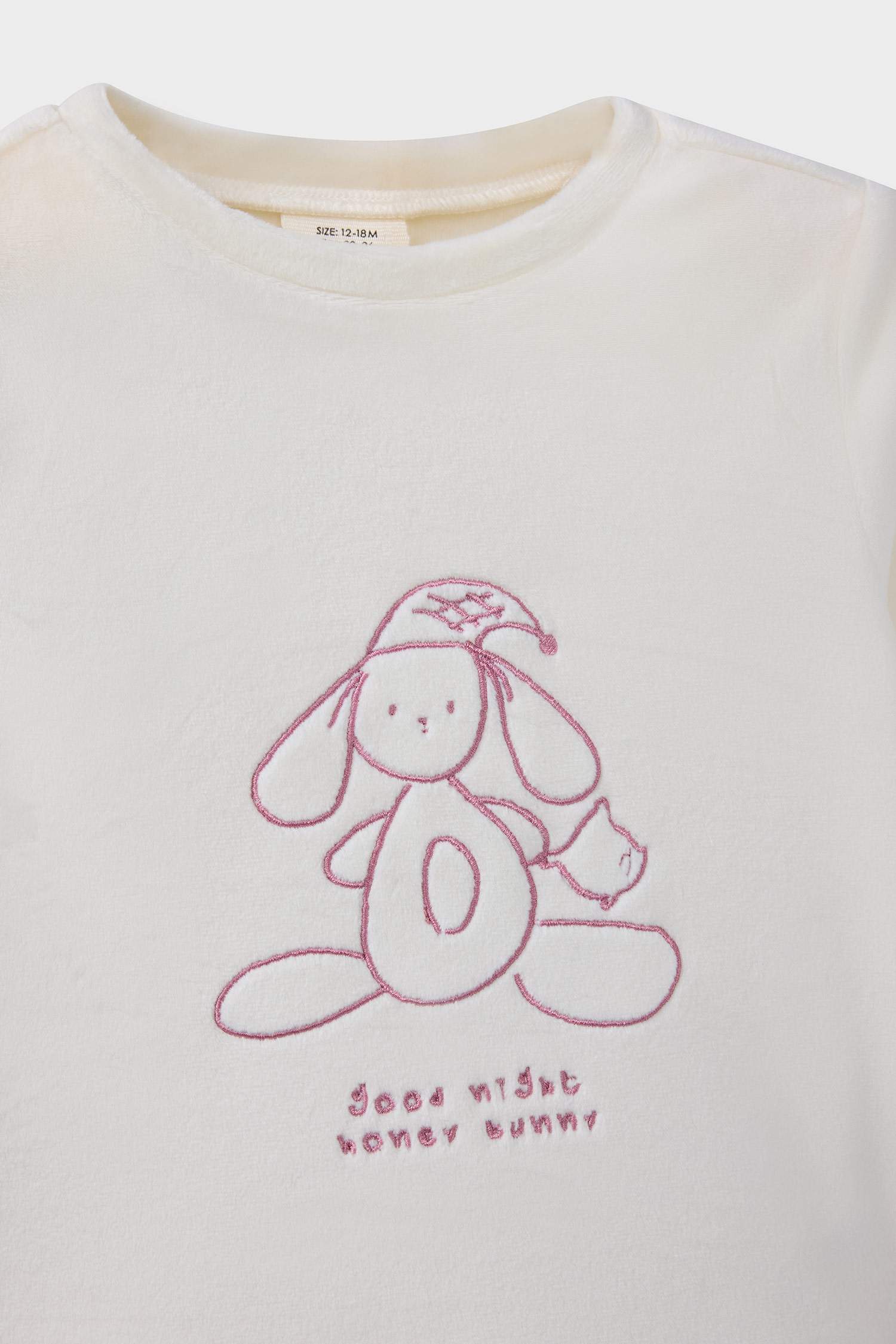 Kız Bebek Pijama Takımı Tavşan Baskılı Uzun Kollu Velur Üst Çizgili Uzun Alt