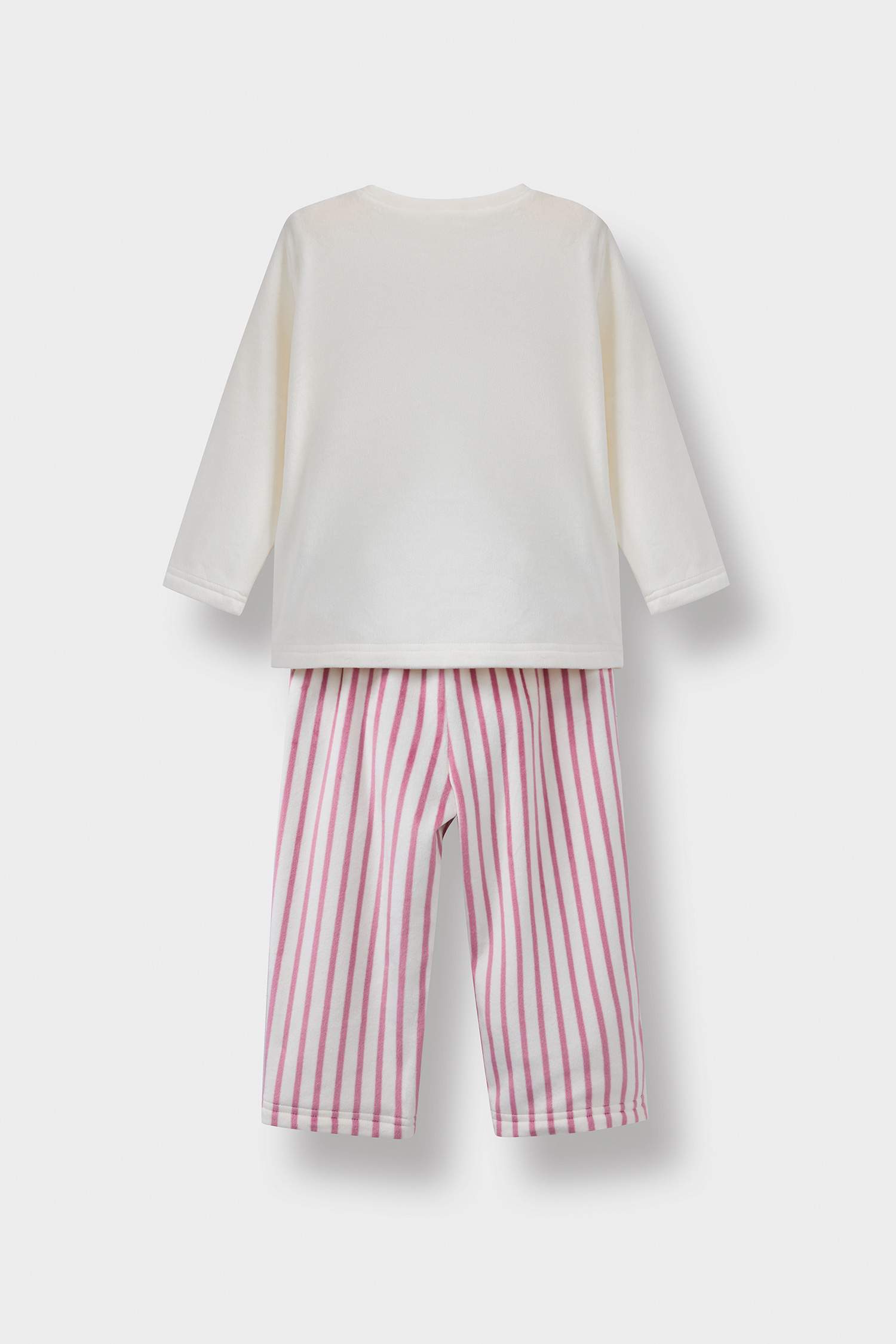 Kız Bebek Pijama Takımı Tavşan Baskılı Uzun Kollu Velur Üst Çizgili Uzun Alt