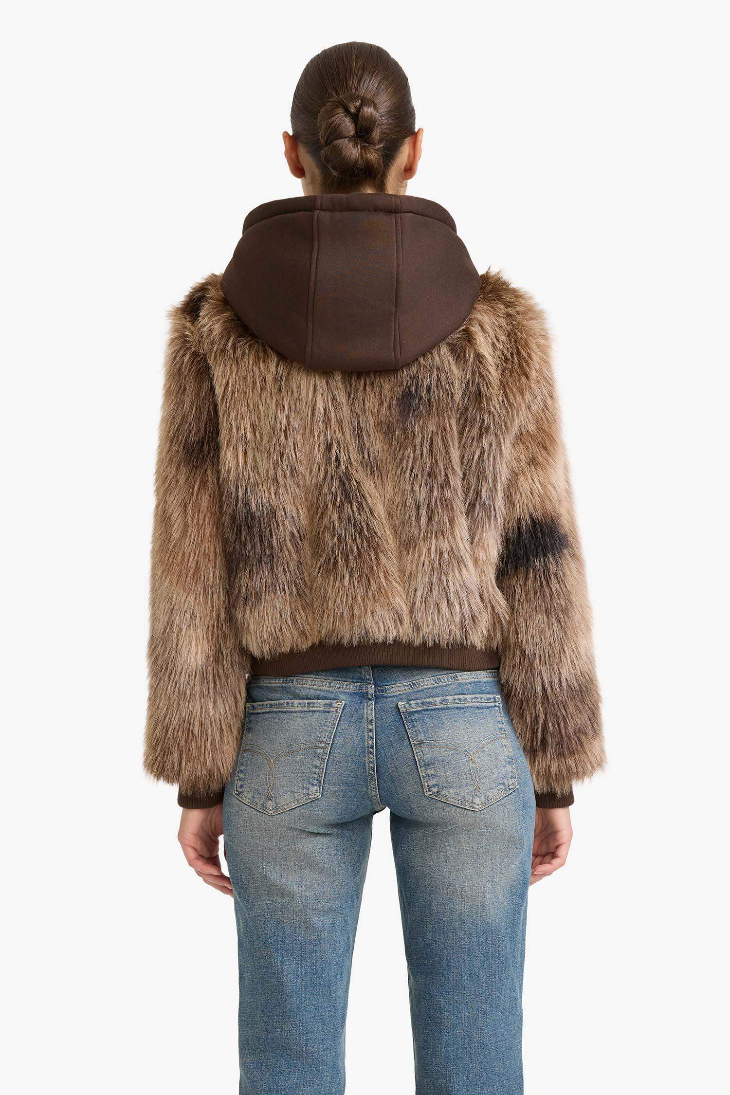 Regular Fit Kapüşonlu Fermuarlı Suni Kürk Mont