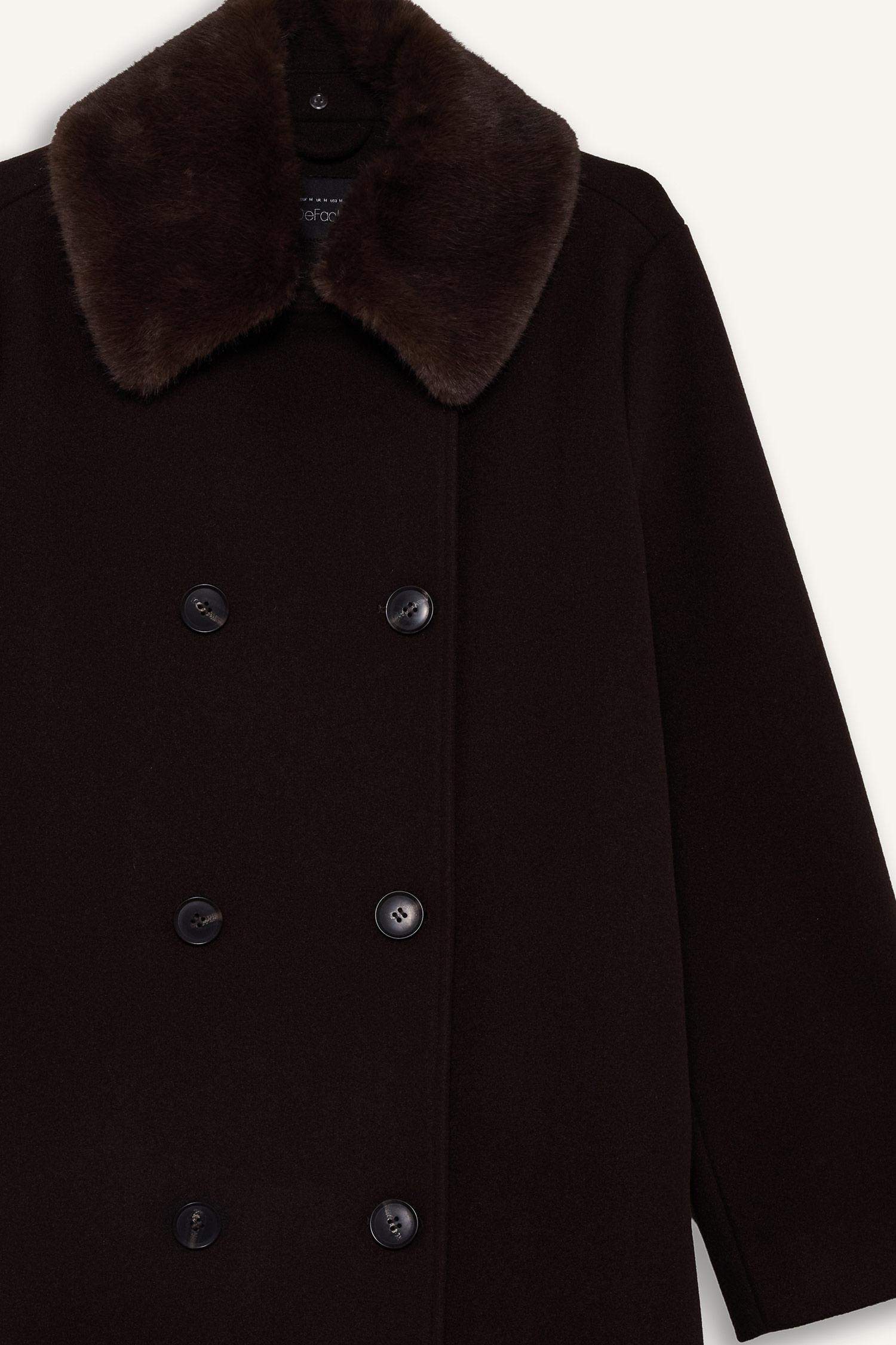 Afra x DeFacto Çıkarılabilir Suni Kürk Yaka Regular Fit Düğmeli Cepli Uzun Kaşe Kaban