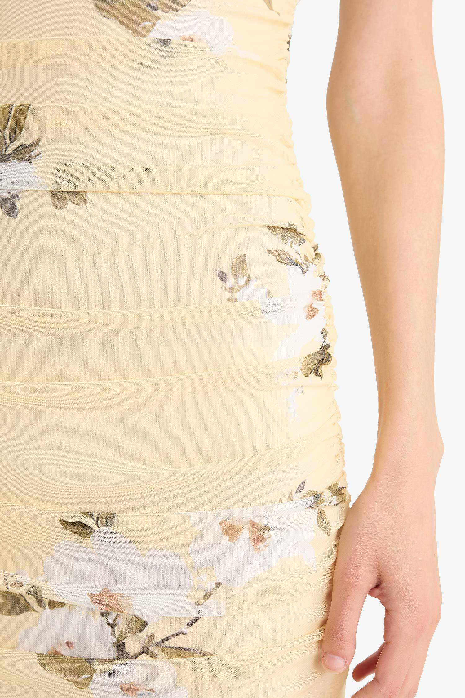 Bodycon Strapless Floral Tulle Maxi Dress