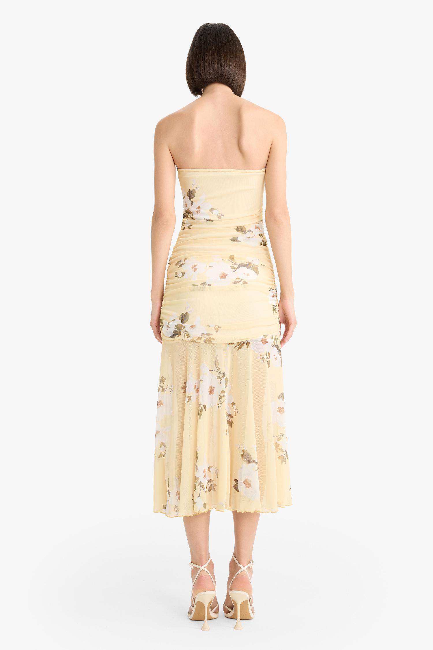 Bodycon Strapless Floral Tulle Maxi Dress