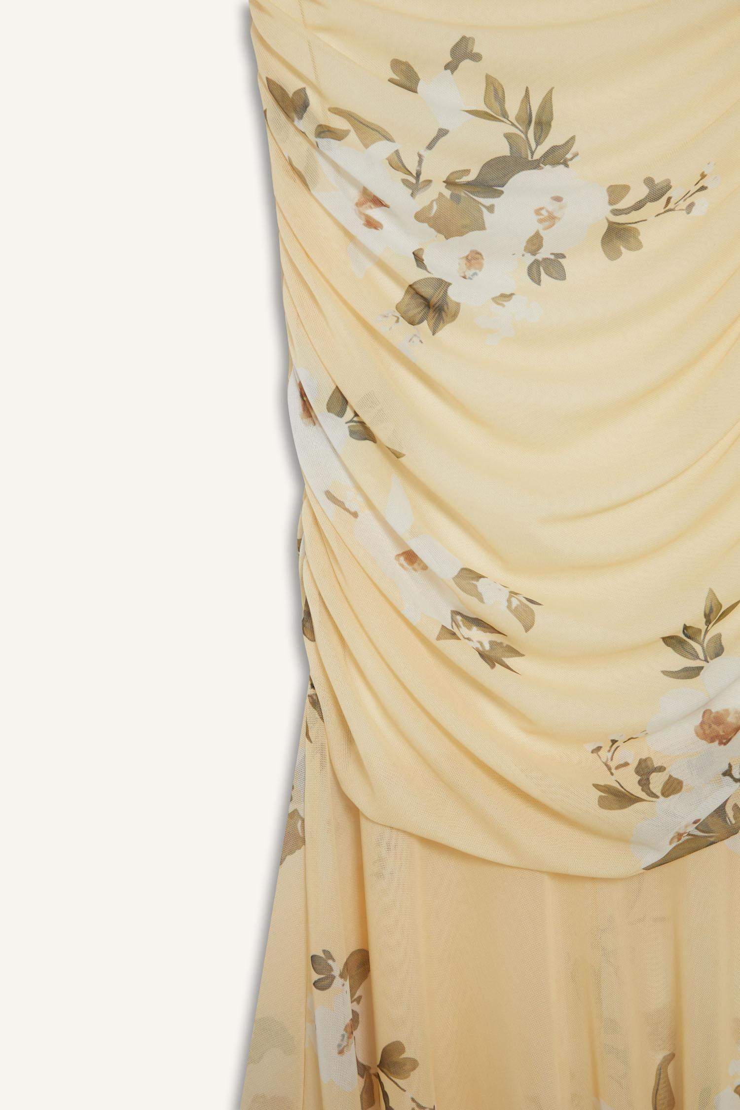 Bodycon Strapless Floral Tulle Maxi Dress