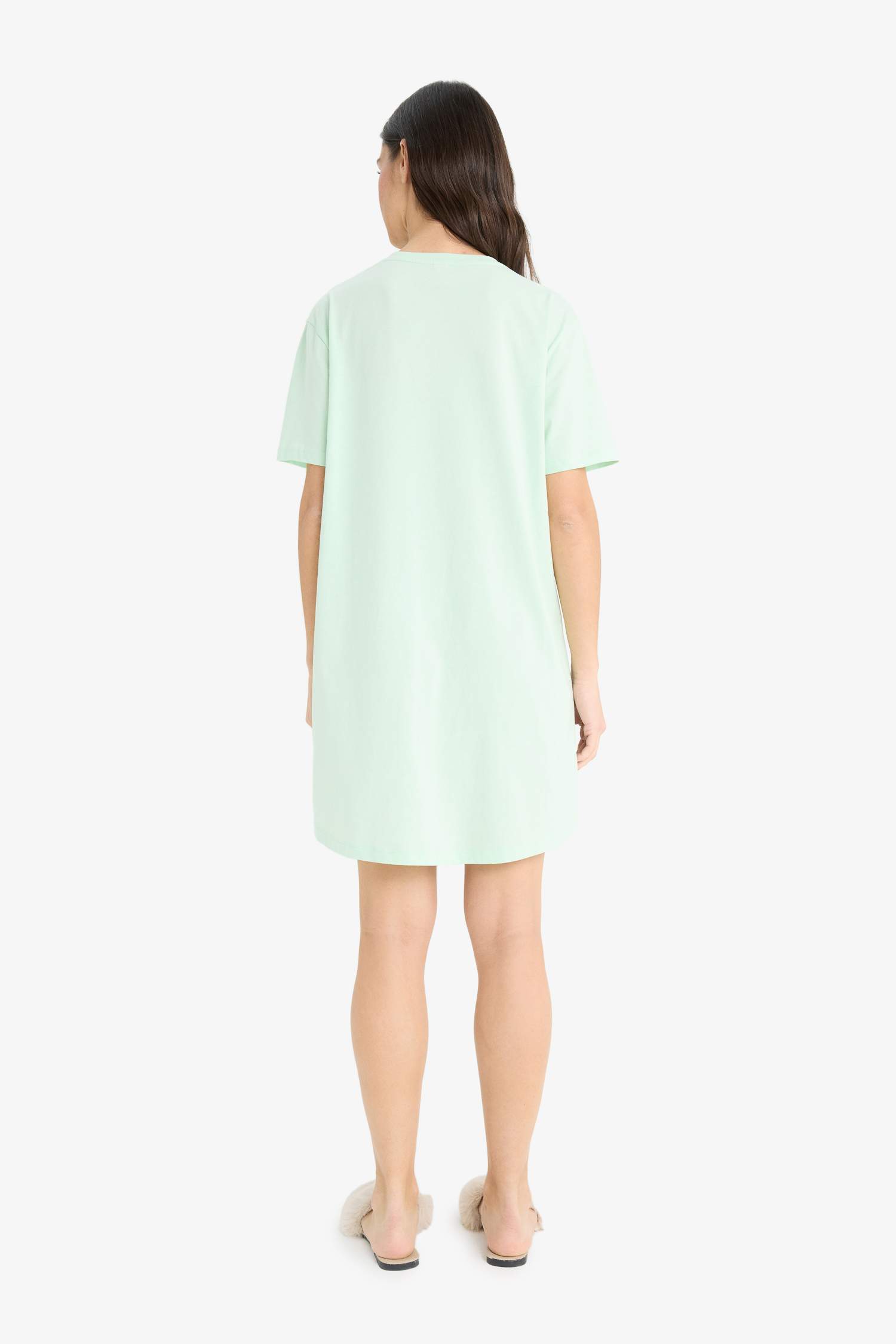 Bisiklet Yaka Baskılı Kısa Kollu Gecelik-Fall in Love 