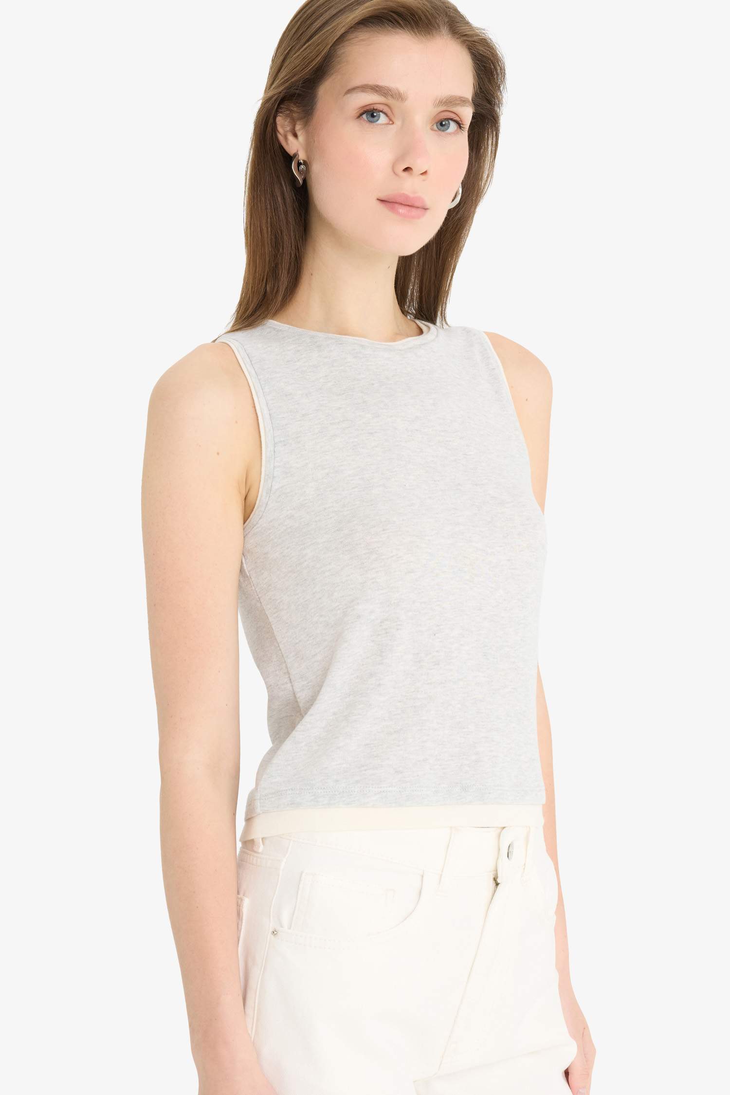 Slim Fit Crew Neck Basic Ribbed Crop Top