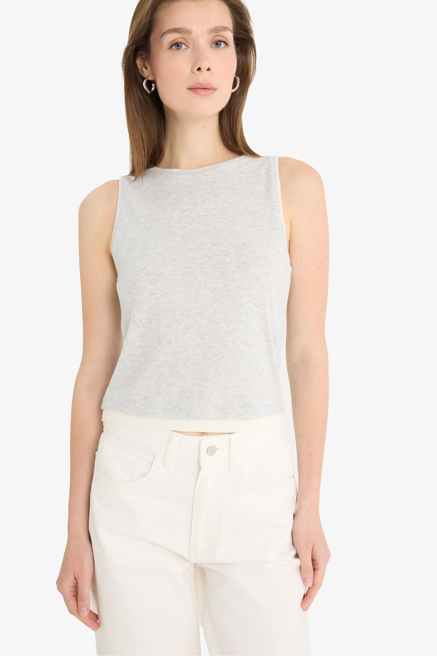 Slim Fit Crew Neck Basic Ribbed Crop Top