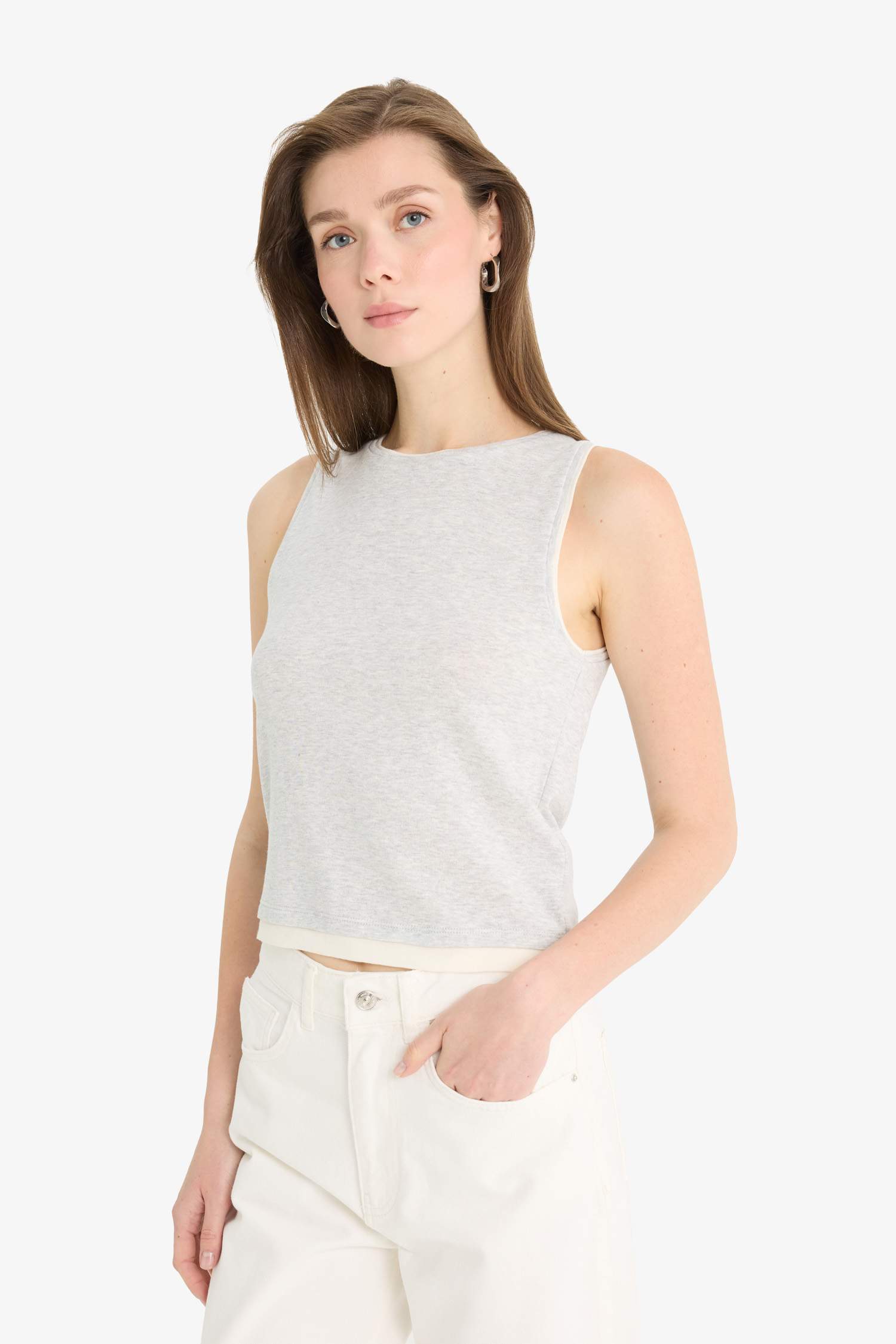 Slim Fit Crew Neck Basic Ribbed Crop Top