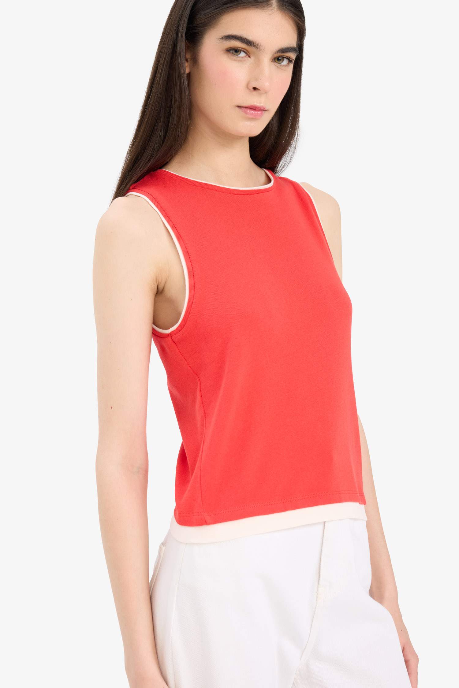 Slim Fit Ribana Crew Neck Sleeveless Tank Top
