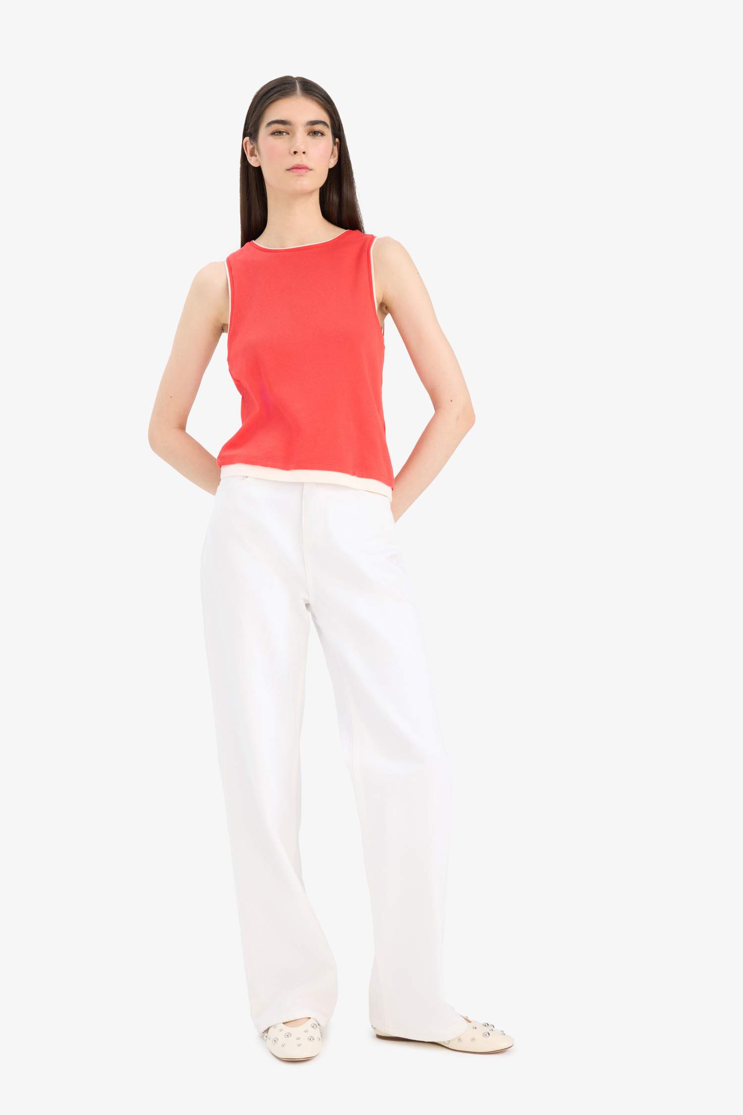 Slim Fit Ribana Crew Neck Sleeveless Tank Top