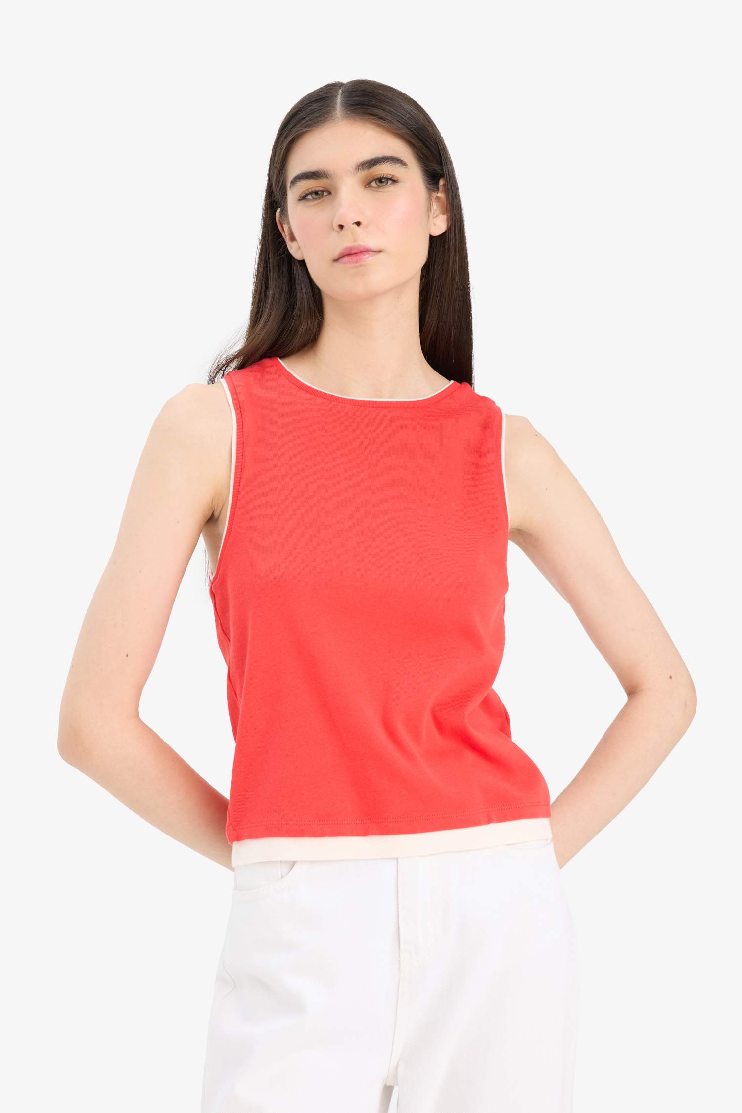 Slim Fit Ribana Crew Neck Sleeveless Tank Top