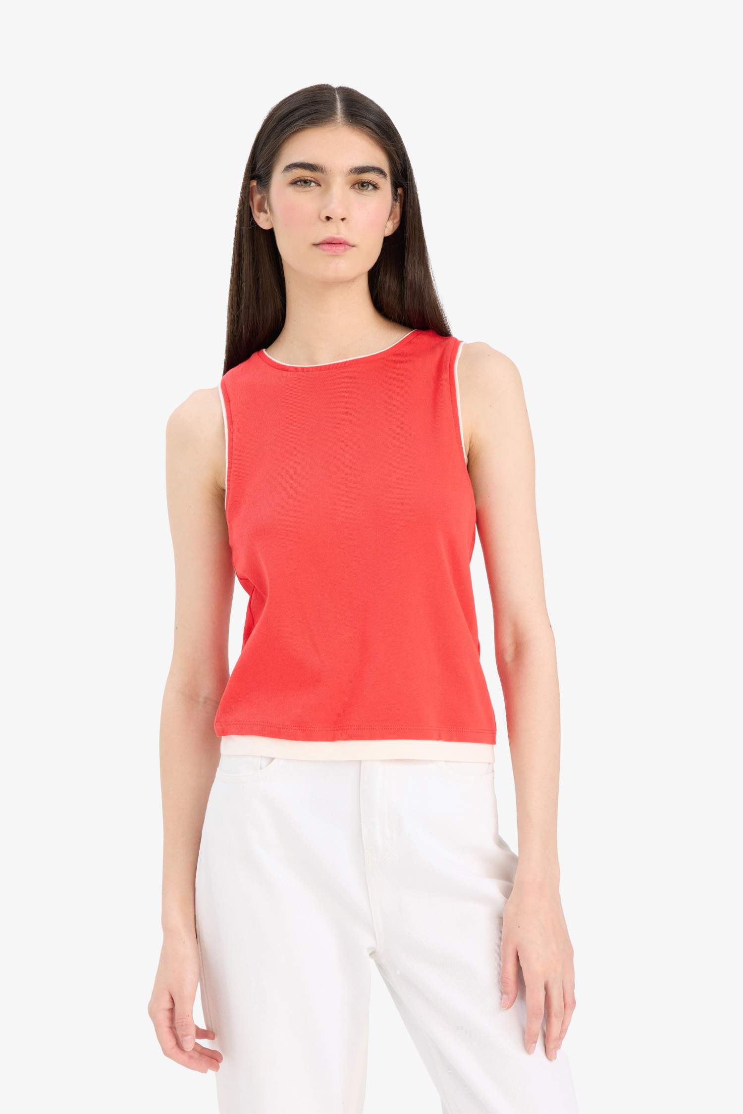 Slim Fit Ribana Crew Neck Sleeveless Tank Top