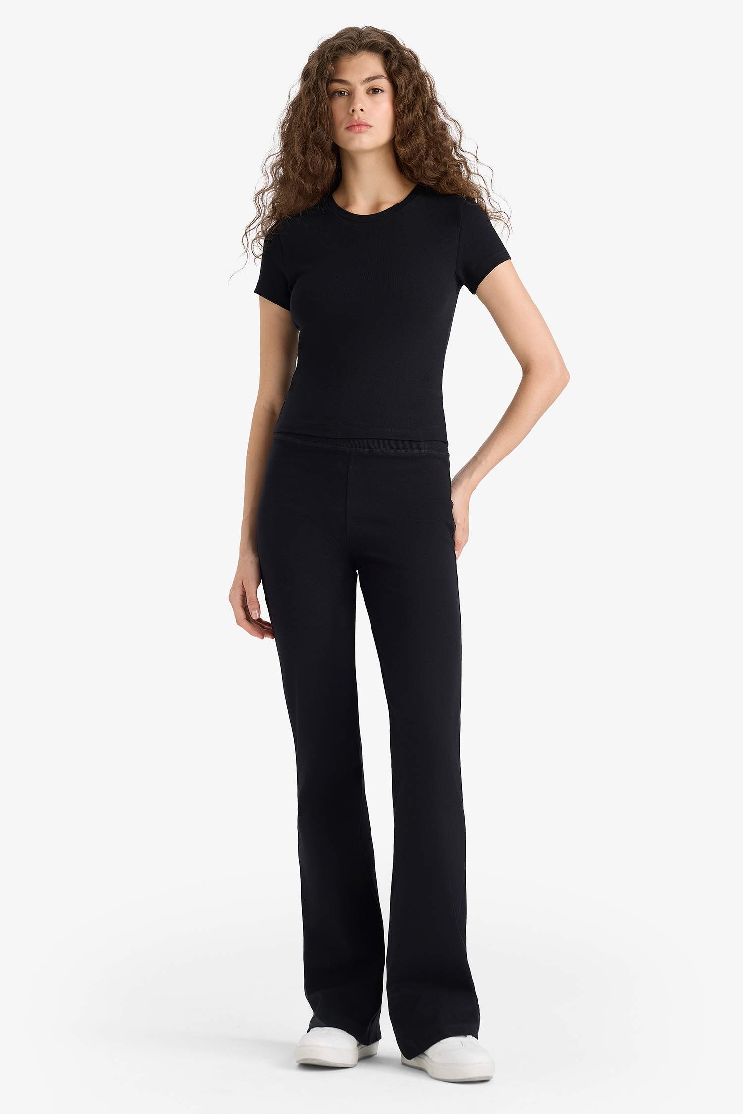 Fitted 2'li Ribana Takım Kısa Kollu Tişört İspanyol Paça Tayt